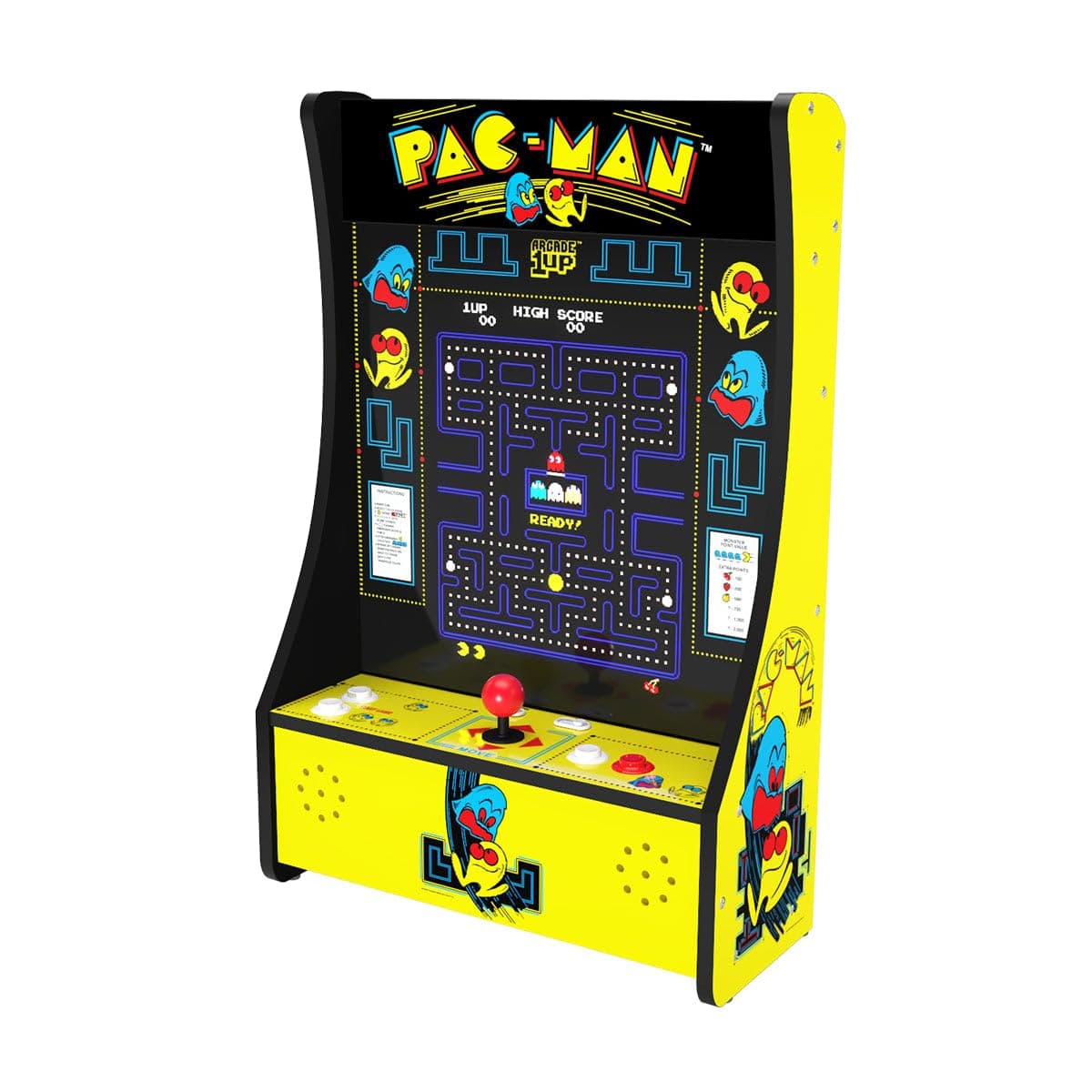 Arcade1Up Pac Man Partycade 5 in 1 Countertop Arcade Video Game Cabinet Machine with 17 Inch Screen, Coinless Operation, and Wall Mounting Hardware