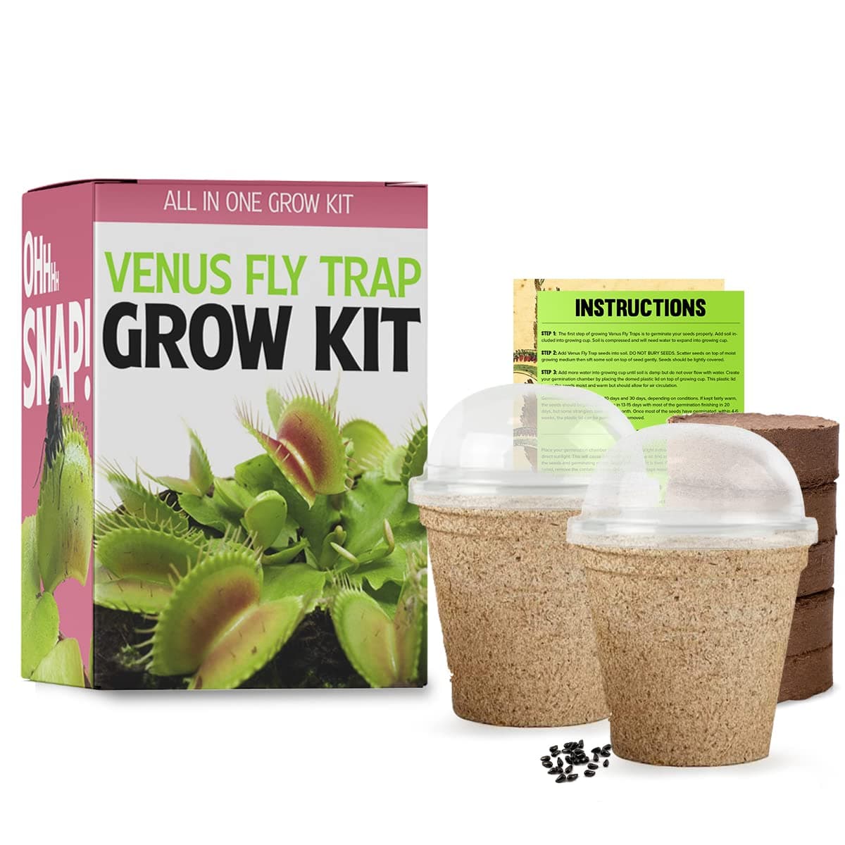 Venus Fly Trap Seeds Growing Starter Kit All in One Carnivorous Plant - Chamber Germination Dionaea Muscipula Perfect to Catch Flies Beginner (2 Pack)