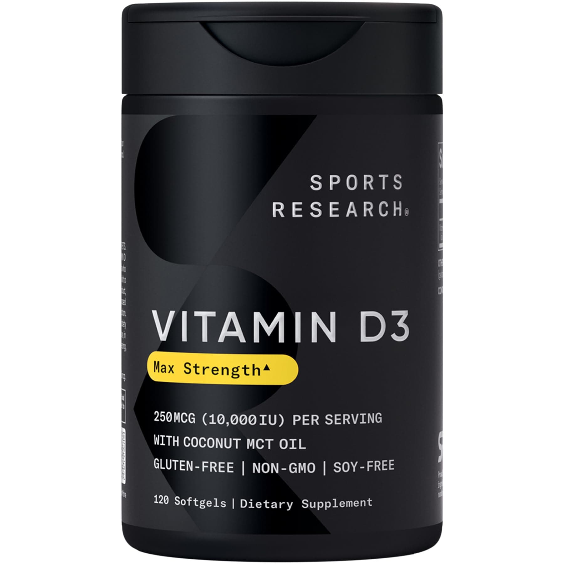 Sports Research® Vitamin D3 10,000iu (250mcg) with Coconut MCT Oil - Max Strength Vitamin D Supplement - Gluten Free · Non-GMO · Soy Free - 120 Count Softgels