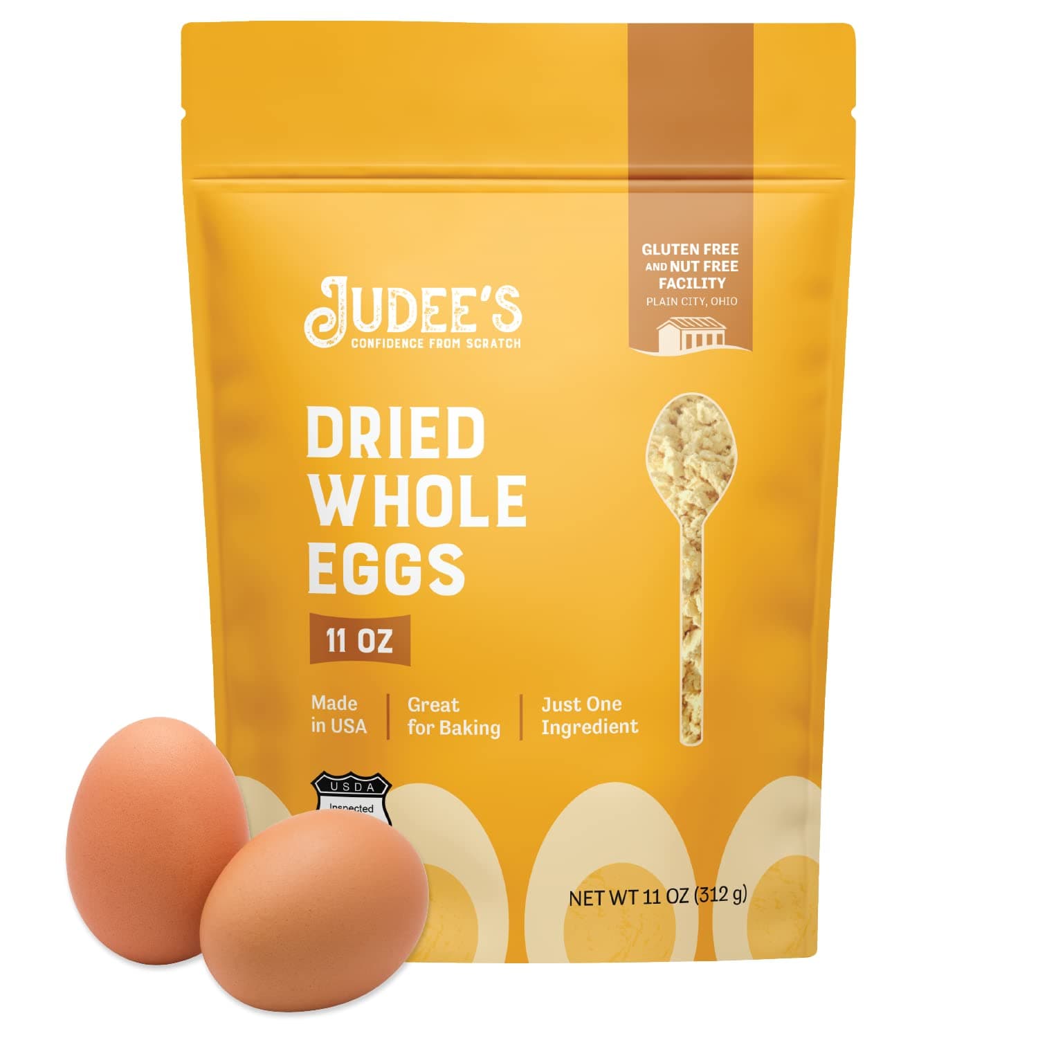Judeeās Whole Egg Powder 11 oz - No Additives, Just One Ingredient, Pasteurized - 100% Non-GMO - Gluten-Free and Nut-Free - Great for Camping and Baking - Quick and Easy for Outdoor Preparations