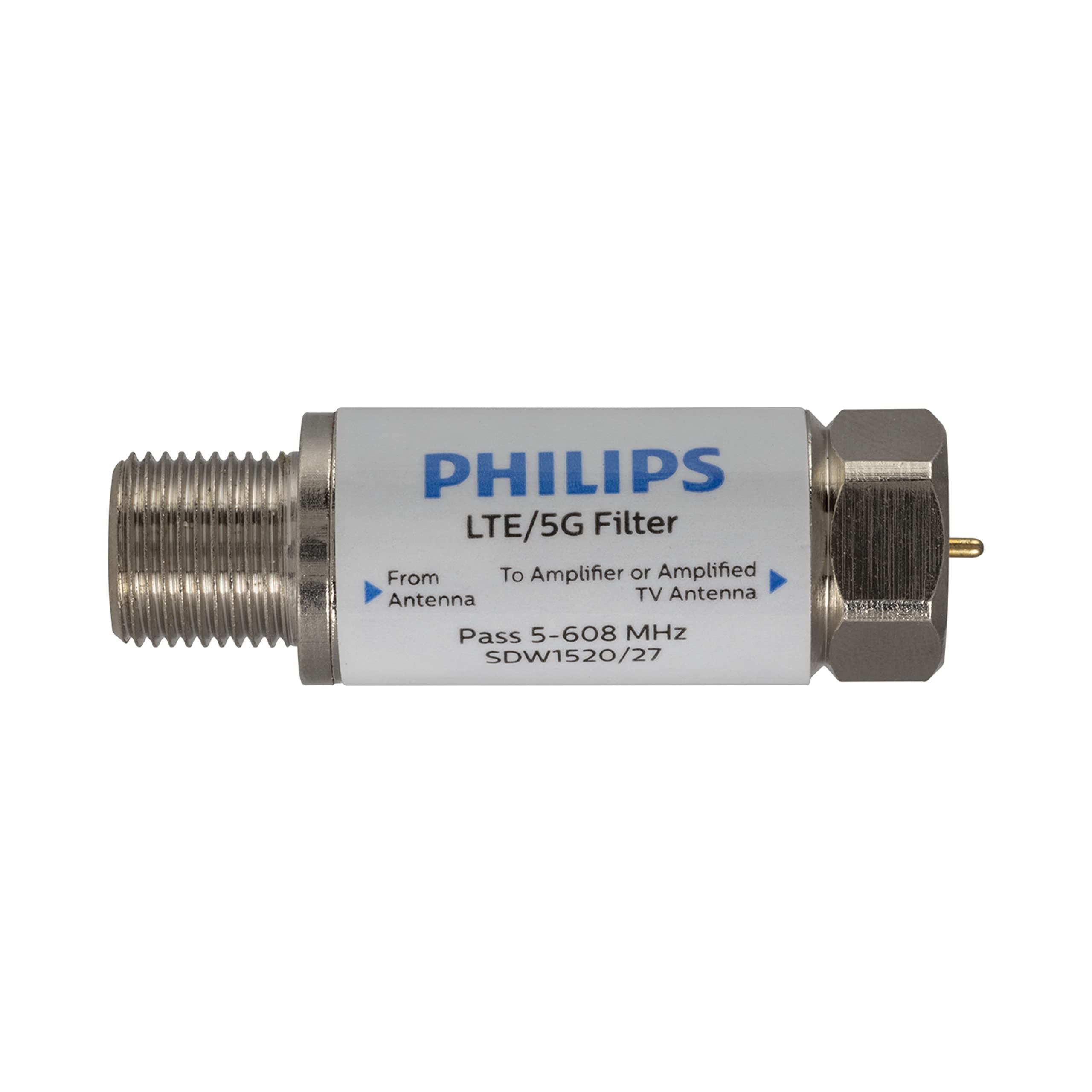 Philips LTE Filter for TV Antennas, 4G 5G LTE Signals to Reduce Interference and Pixelation, for Clear Digital HD TV Reception, 5-608MHz Frequency Range, Indoor Outdoor Installation, SDW1520/27