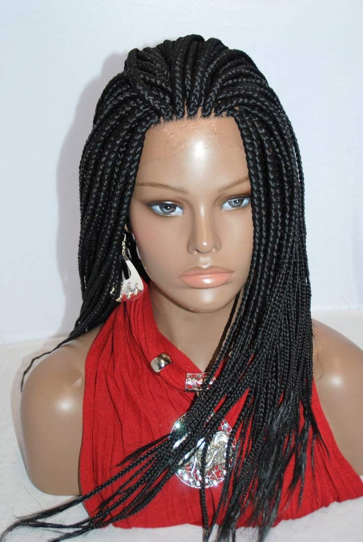 Fully Hand Braided Lace Front Wig Box Braids Color #1 Medium-Braids Premium Synthetic Hair 14-20 Inches (20", 1(jet black color))