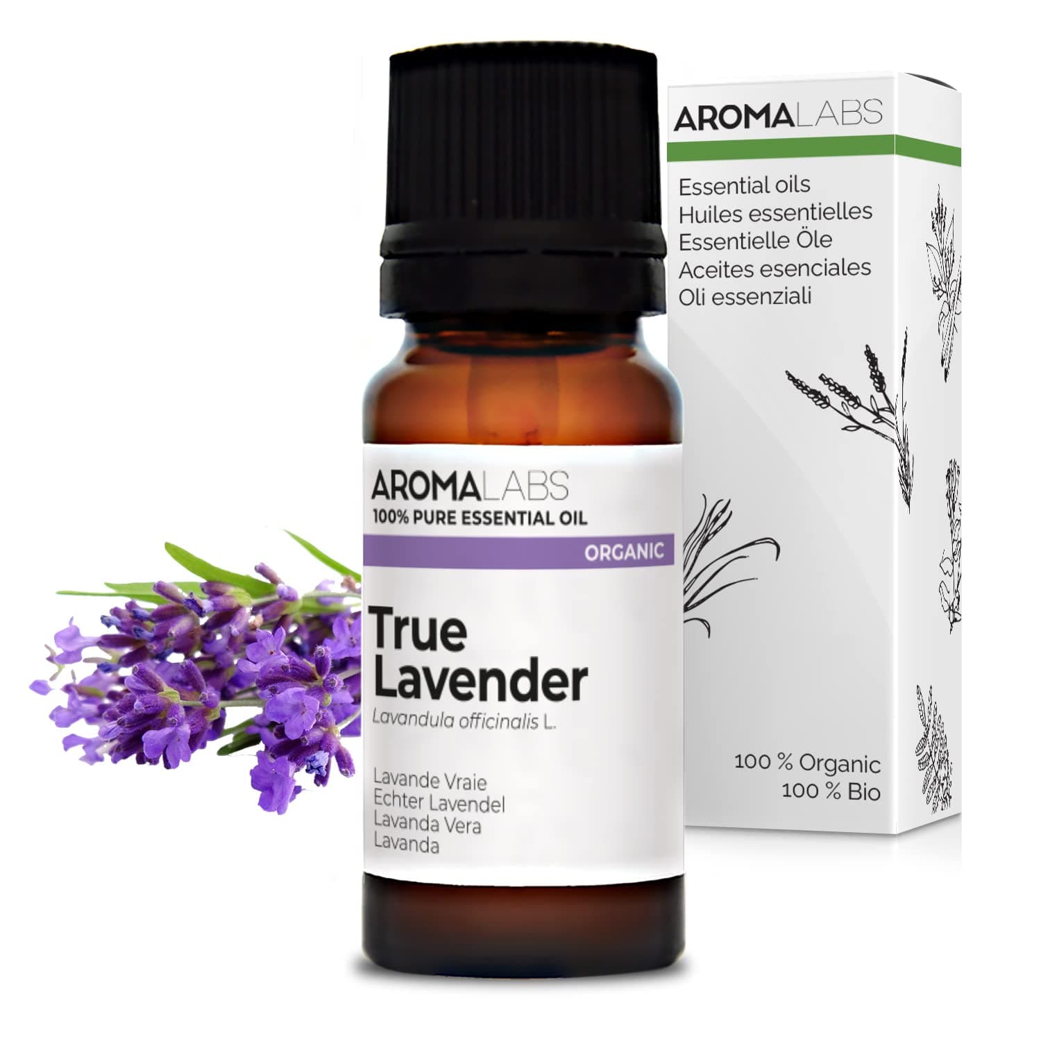 BIO - True Lavender Essential Oil - 10mL - 100% Pure, Natural, Chemotyped and AB Certified - AROMA LABS (French Brand)