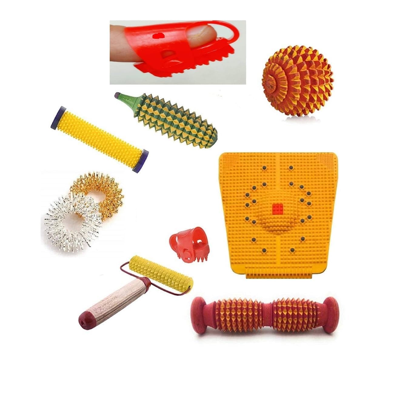 Acupressure Health Care Product ACS Acupro Health Care System ACS Wooden Foot Roller for Acupressure, Magnetic Pyramid Power Stress Mat Combo Kit Manual Massager (MultiColour)