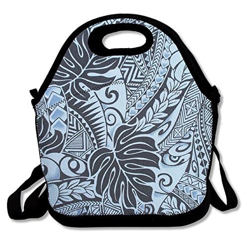 Fabric Polynesian Tattoo Tapa Designs In Blue Monster Insulated Lunch Bag - Neoprene Lunch Bag - Large Reusable Lunch Tote Bags For Women, Teens, Girls, Kids, Baby, Adults Portable Carry