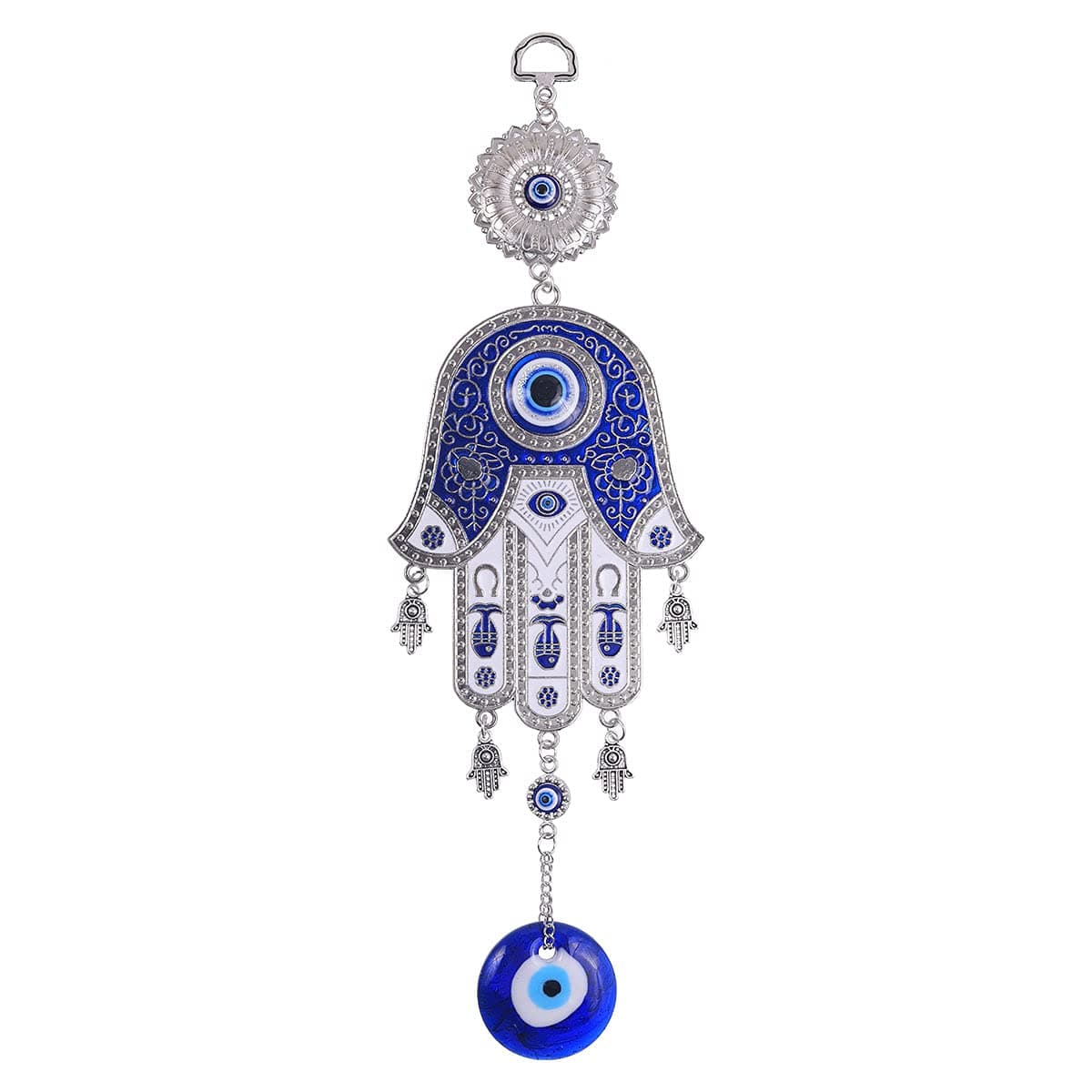 Evil Eye Fatima's Holy Hand Talisman Pendant Decoration, Handmade Turkish Ornament, Lucky Blue Evil Eye Hanging Ornament Amulet for Car, Home and Office for Protection and Blessing