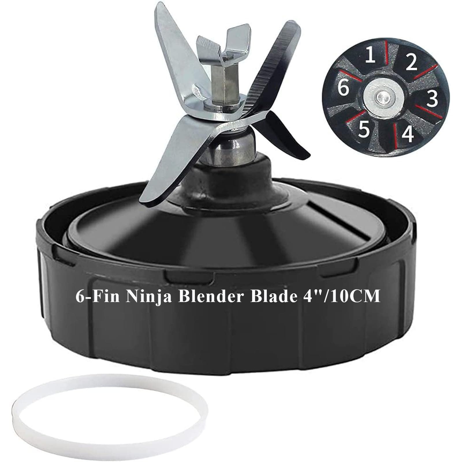 Ninja Blender Replacement Parts, 6-Fin Extractor Blade Assembly for 18oz, 24oz, 32oz Cups - Compatible with Ninja Auto iQ Blenders. (4 inch Blade, Food-Grade plastic & Stainless Steel)