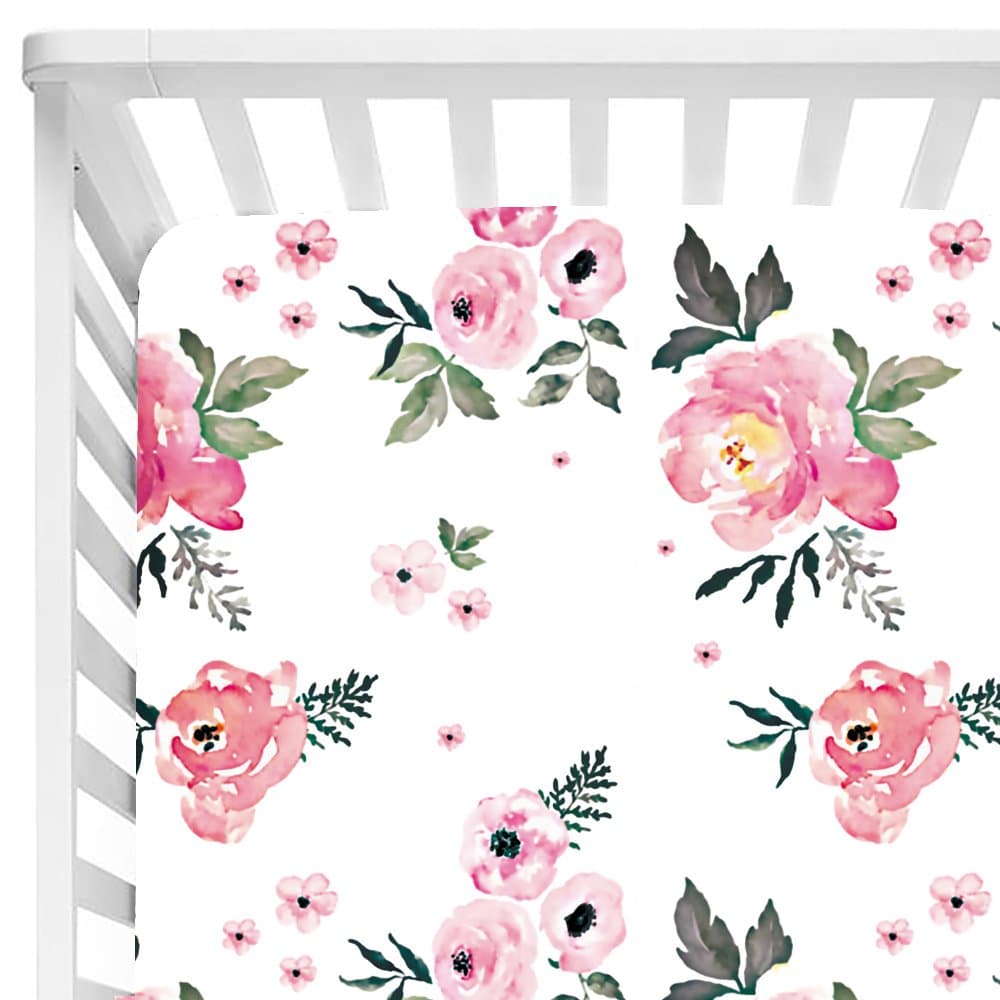 Baby Floral Fitted Crib Sheet for Boy and Girl Toddler Bed Mattresses fits Standard Crib Mattress 28x52" (Pear Pink Floral)