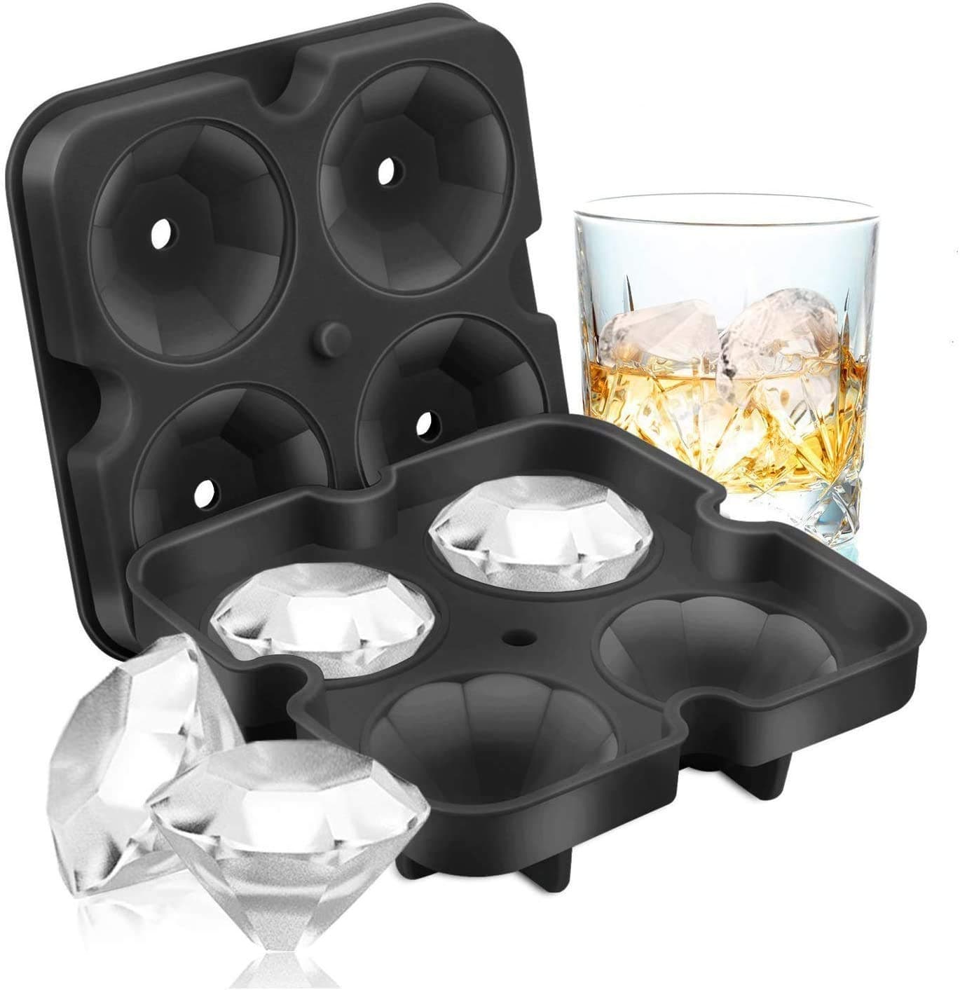 HOMME STORE Silicone Ice Cube Tray Mould for Making ice in 4 Cubes Diamond Shaped Ice Maker Tray Mould Ball Tray for Chilling Whiskey Cocktails Chocolate Mould Clear Ice Cube Maker Flexible Reusable