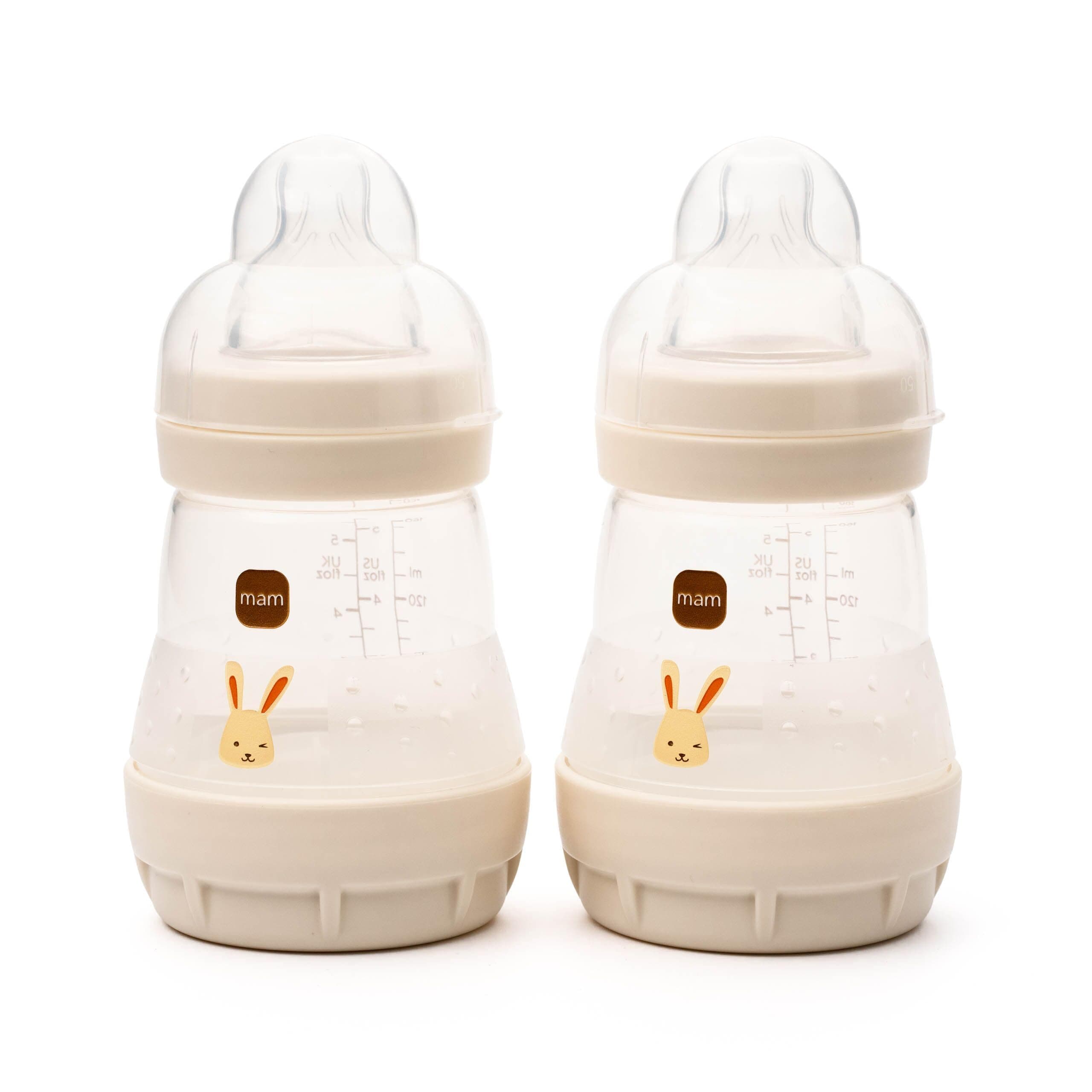 MAM Easy Start Self Sterilising Anti-Colic Baby Bottle 2 Pack (2 x160 ml) with Slow Flow MAM Teats Size 1, Newborn Essentials, Shell (Designs May Vary), light nude pink