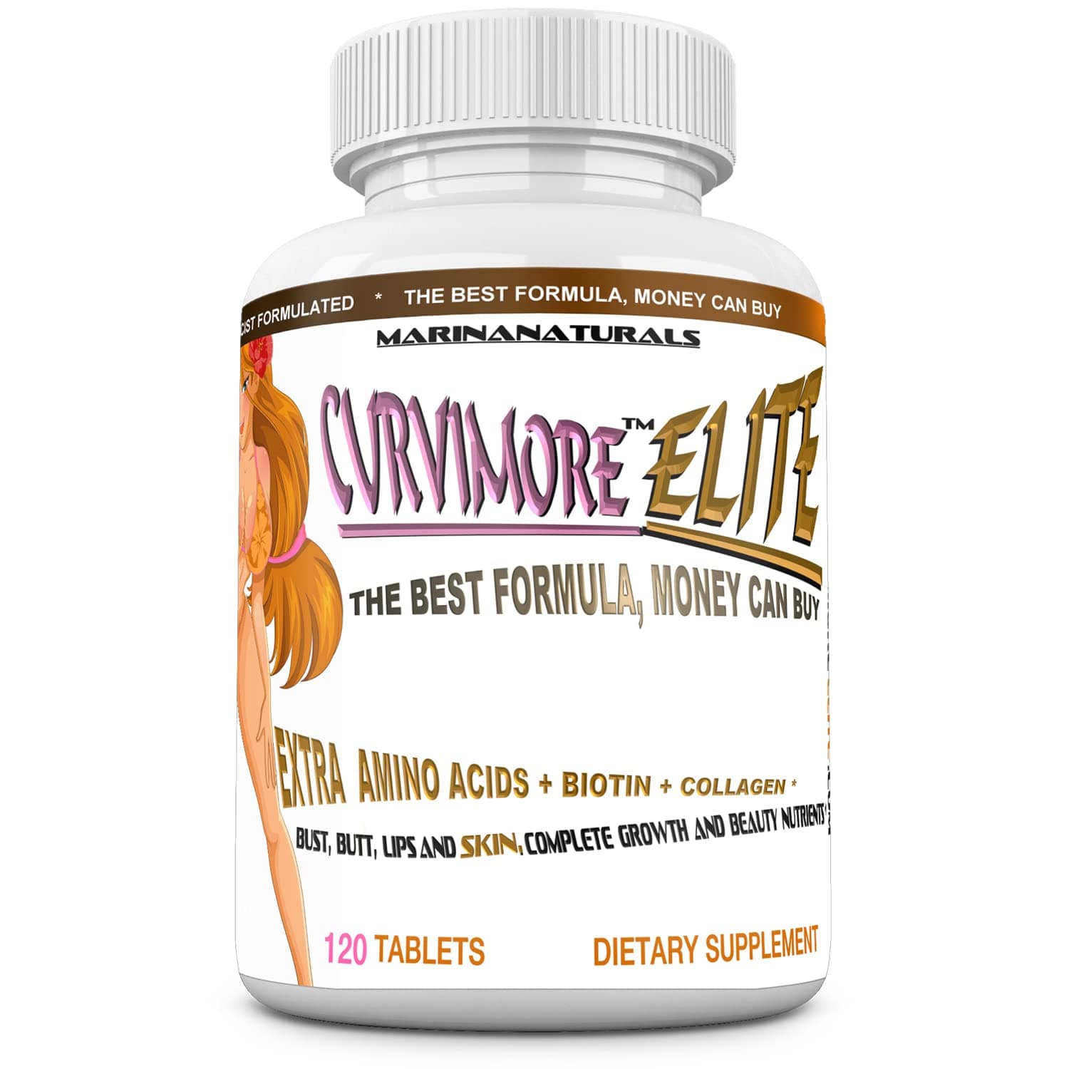 CURVIMORE Elite ☀ Our Most Advanced Natural Breast Enlargement, Butt Enhancement, Bust Enhancement Lip Plumping & Skin Tightening Pills – Fuller Breasts, Booty & Brazilian Butts. 120-Tablets.