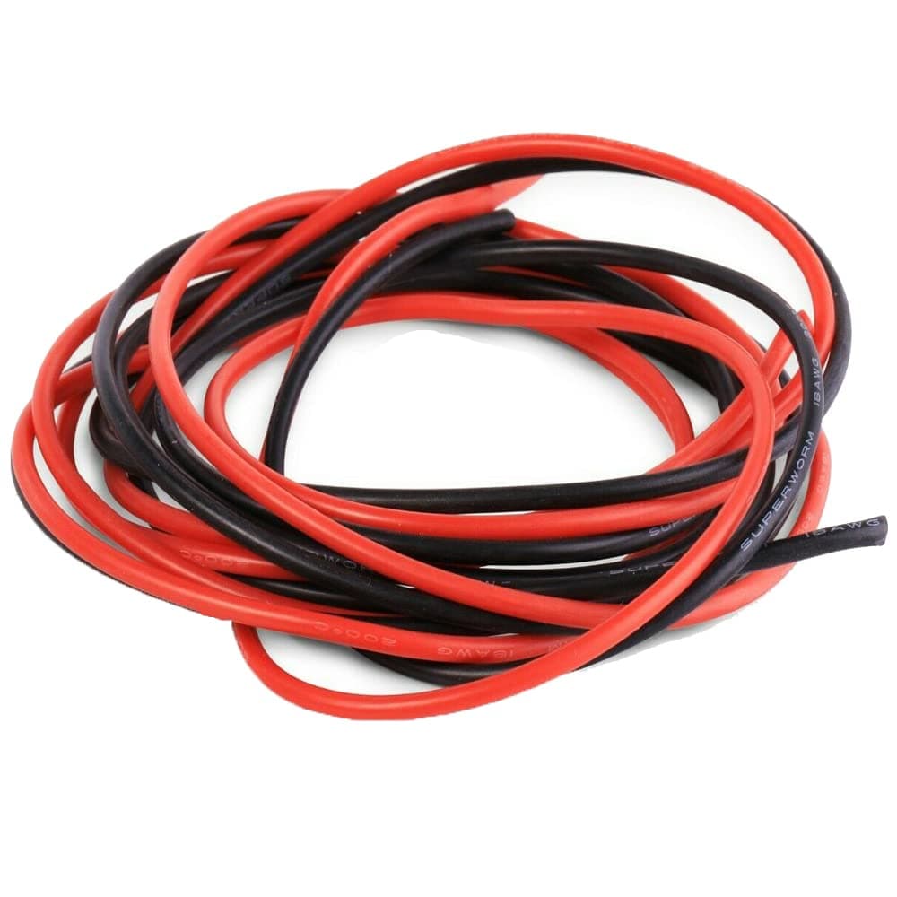 Boladge 2 Meter Pure Silicone Wire 18AWG Power Cable Battery Cable Tinned Copper Wire 18 Gauge RC Cable Lead (1 Meter in Black and 1 Meter in Red) (18AWG)