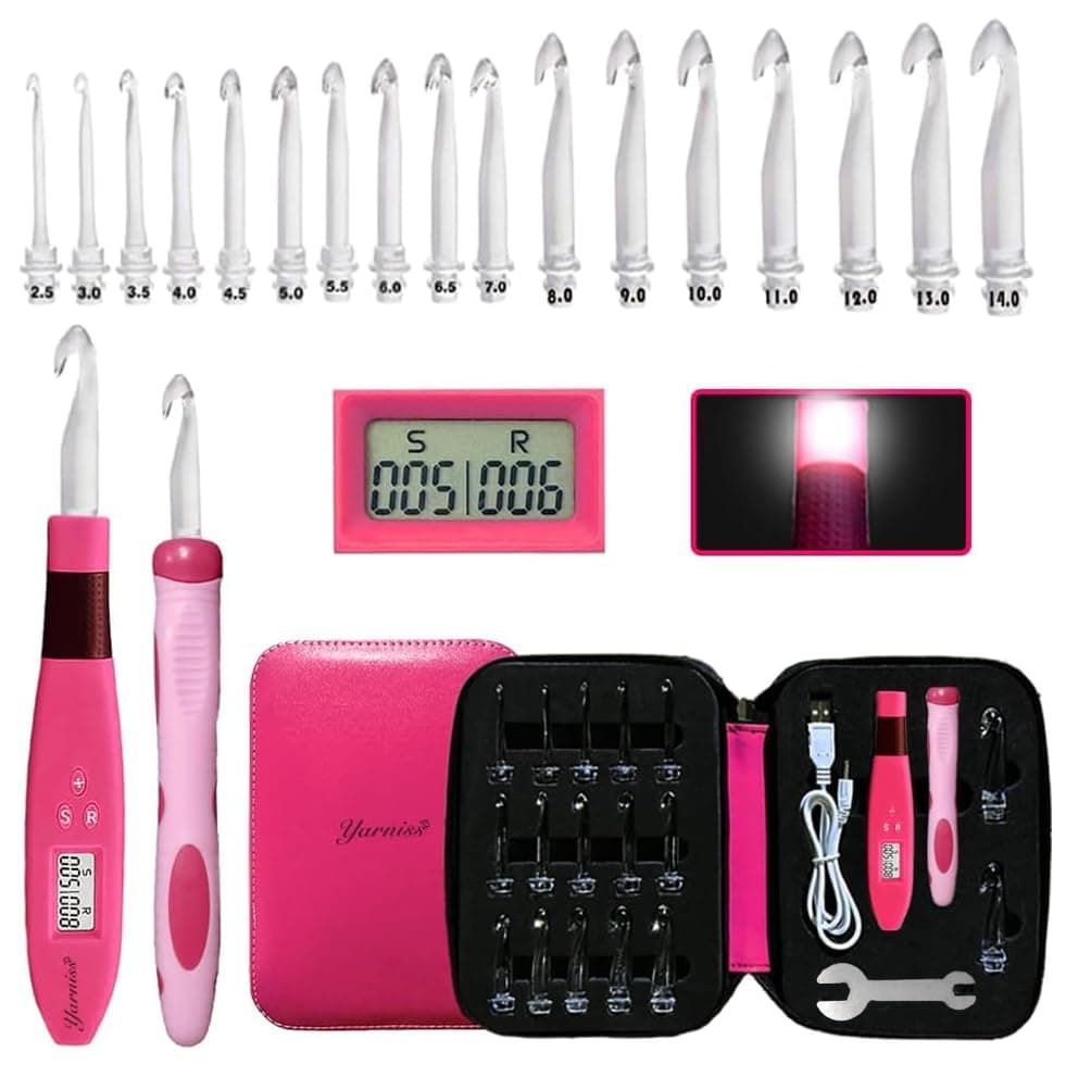 Yarniss 17 Size Counting Crochet Hooks Set, Light Up Crochet Hooks for Stitch & Row Counter
