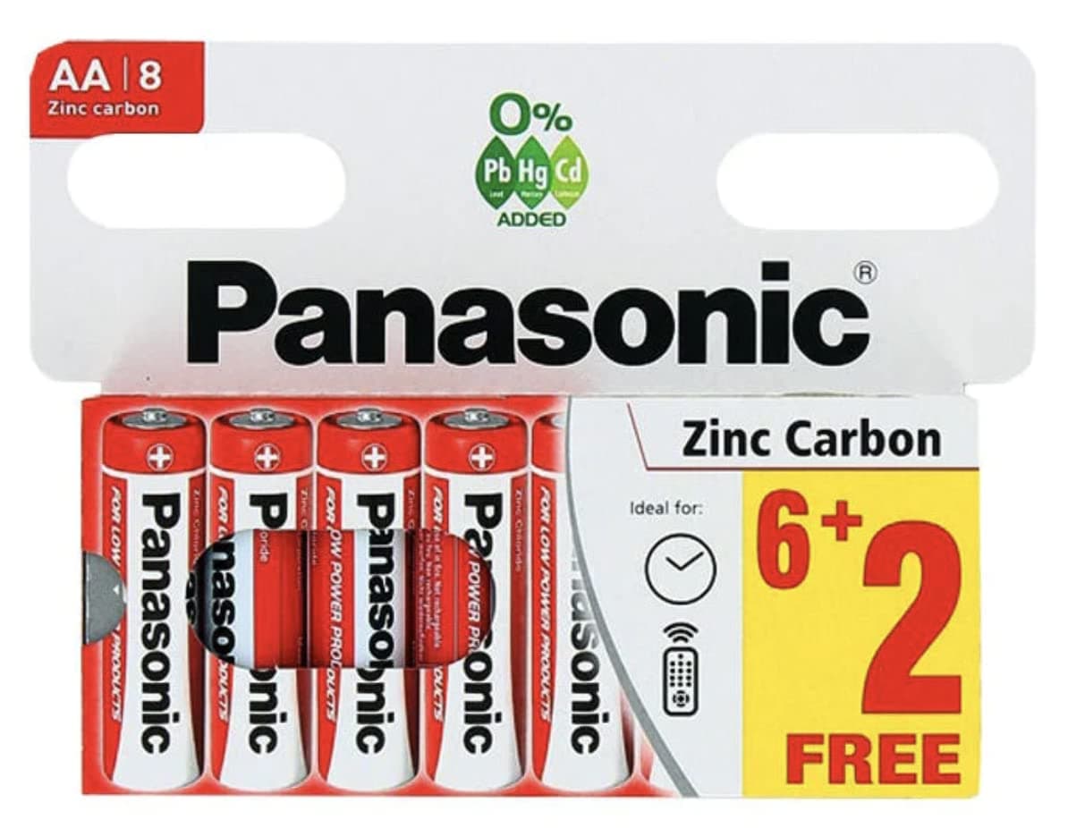 Panasonic Zinc Carbon AA Batteries, Pack of 8