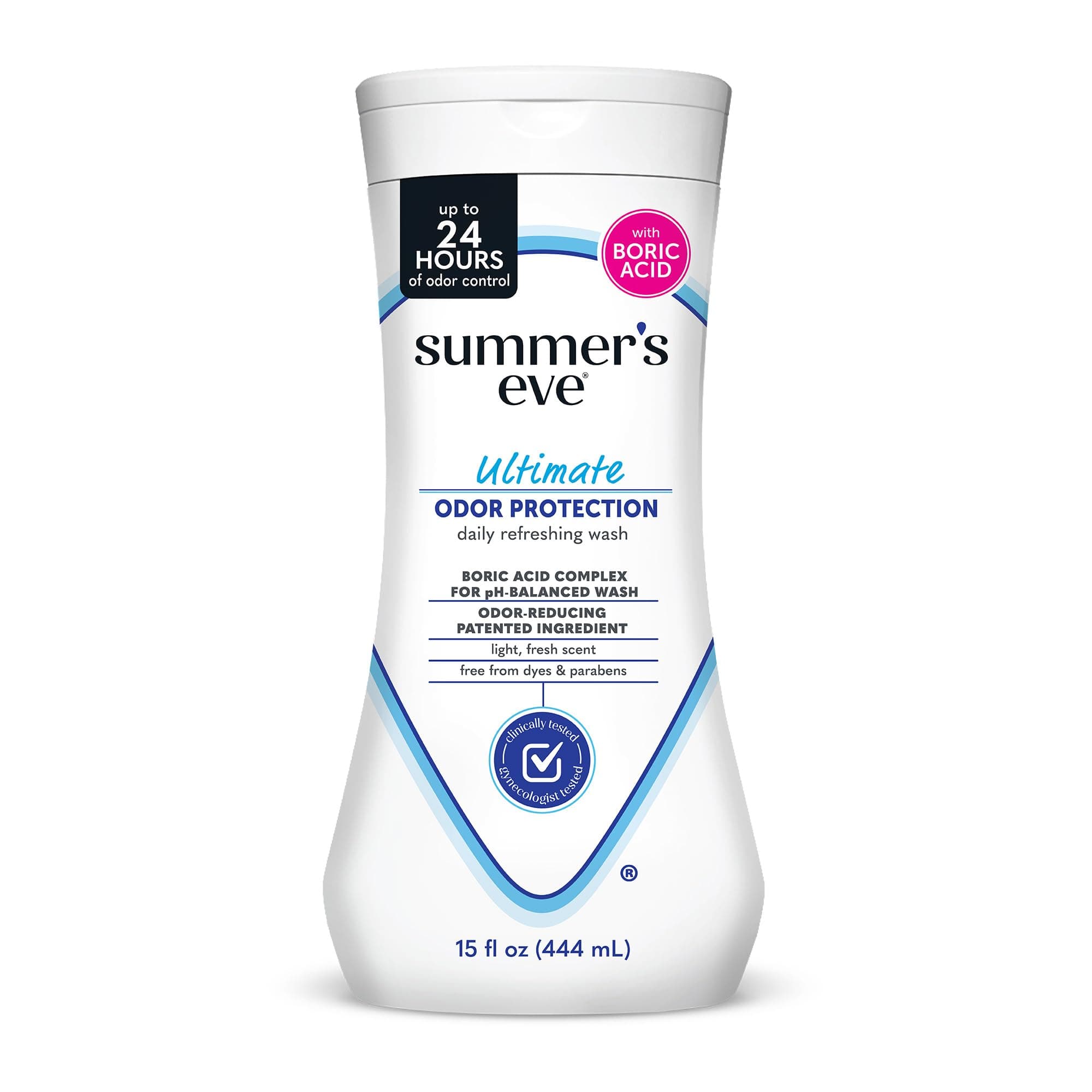 Summer's Eve Ultimate Odor Protection Daily Feminine Wash, pH-Balanced Formula Body Wash for Women with Boric Acid Helps Control Vaginal Odor, 15 Fl Oz