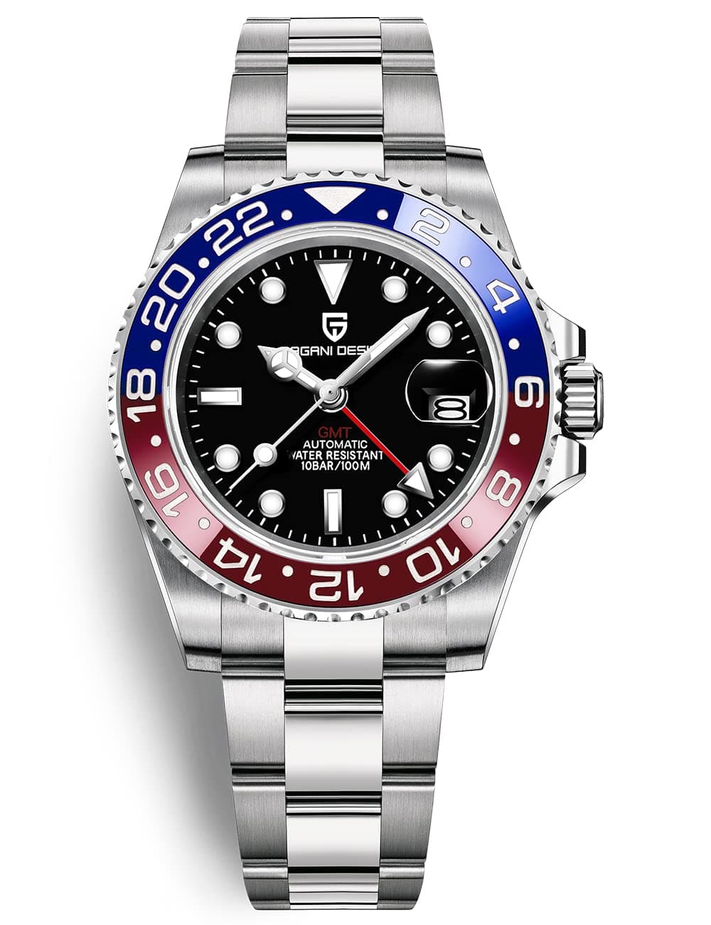 Men Watch Pagani GMT Watches for Men Automatic 40MM Date 100M Waterproof Stainless Steel Sapphire Glass Mechanical Wristwatches PD-1662(3 Blue Red)