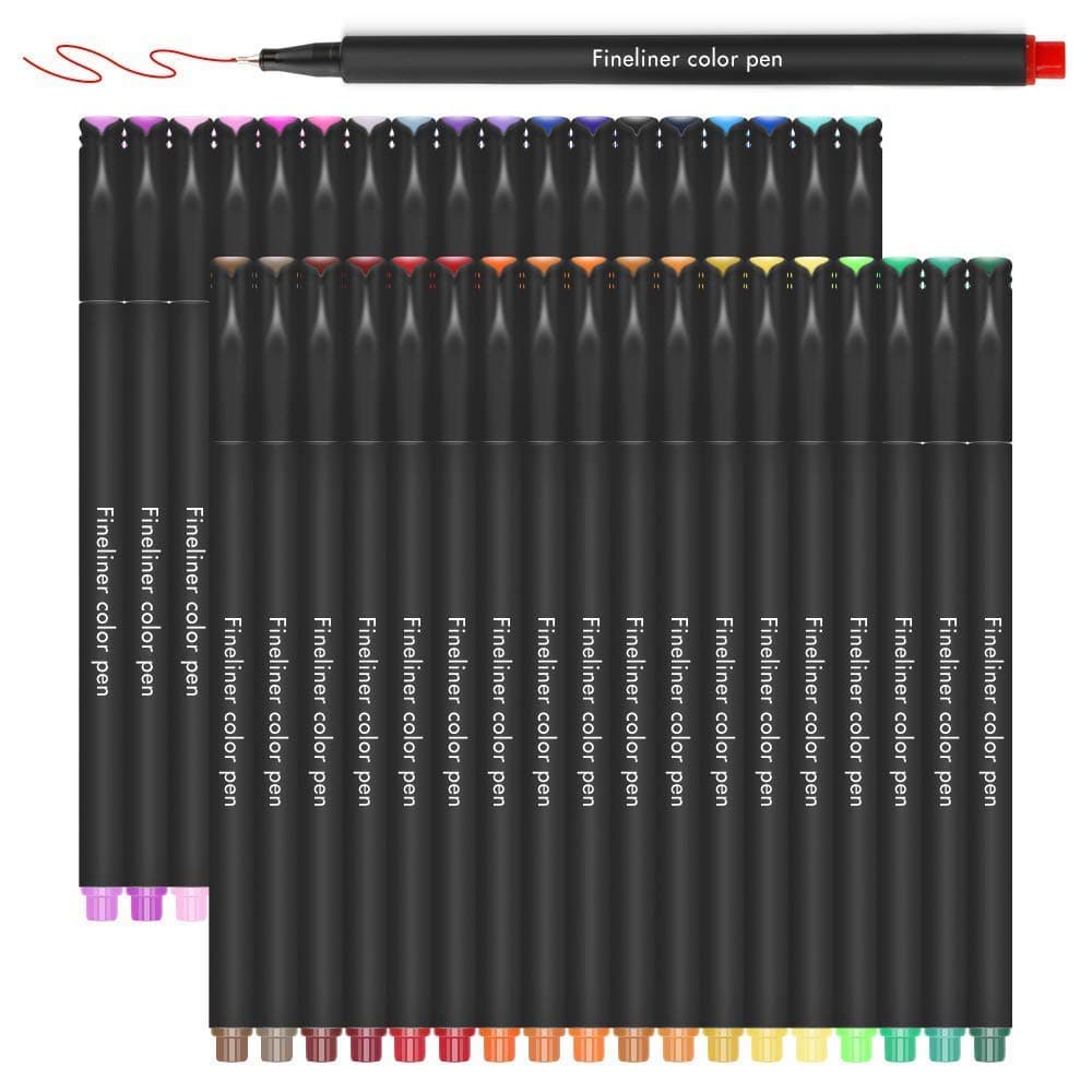 Journal Planner Pens, Aukcherie 24 Colors Fineliner Pens Sketch Writing Drawing Pens for Bullet Journal Note Taking and Coloring Books Note Calendar Coloring Office School Art Supplies (1-24)