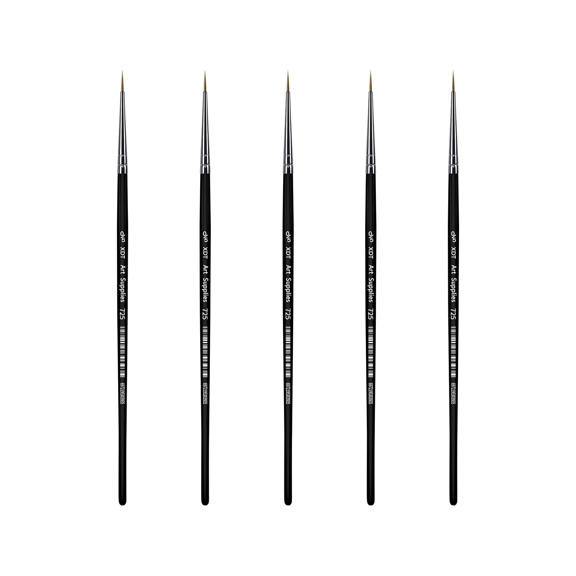 XDT#725 Micro Detail Artist Pin Point Painting Brush Set of 5 Piece #00000 Brushes Set, Acrylic Watercolor Oil, Fine Detailing Painting, Art, Scale Models, Easy Grip Handles.