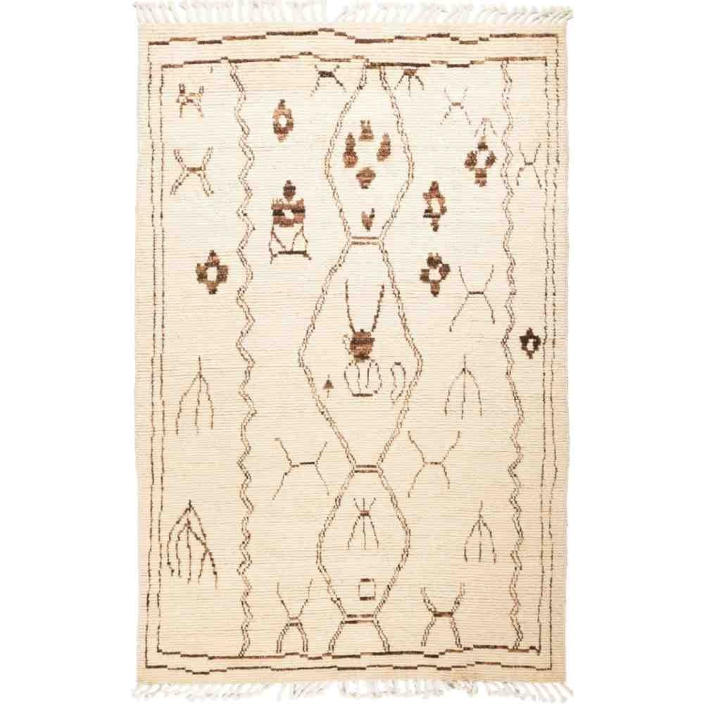 Solo Rugs Moroccan Rabat Bedouin One of a Kind Hand Knotted Area Rug, Parchment, 5' 0" x 8' 1"