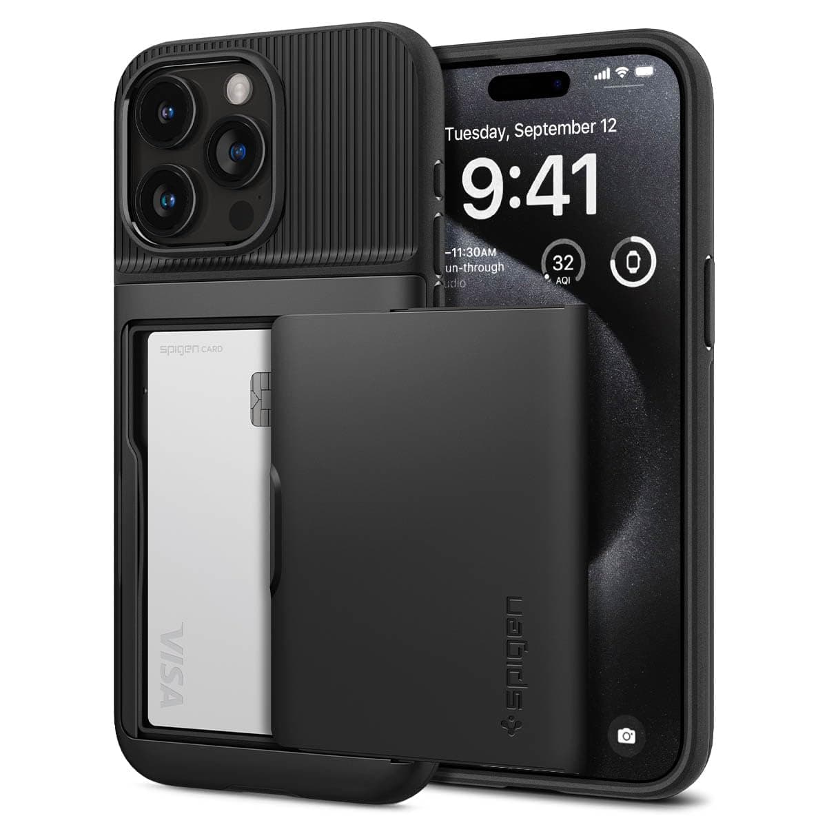 Spigen Slim Armor CS Designed for iPhone 15 Pro Case Cover with Card Holder Slot (2023) - Black