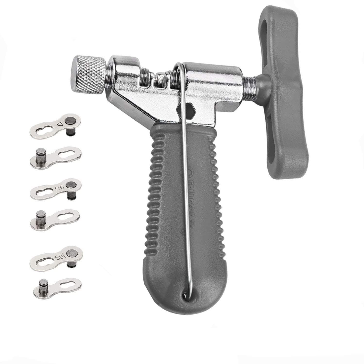 QKURTBike Chain Splitter + 3 Pairs Bicycle Missing Link, Universal Bike Chain Cutter Breaker Tool With Chain Hook for 7 8 9 10 Speed Bicycle Chain Link Repair Removal/Install - Reusable Bicycle Tools