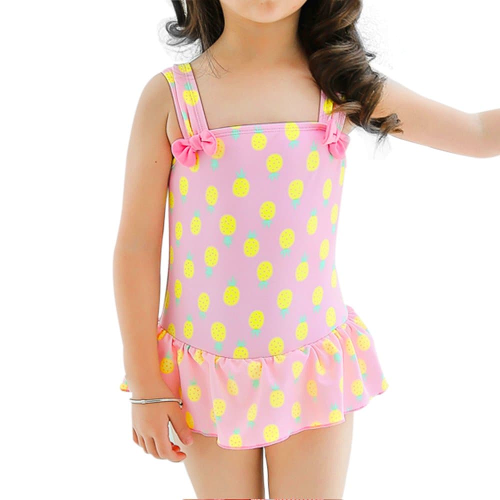 Saidi Girls one Piece Swimsuit Stripe Swimwear Pink (S(4))
