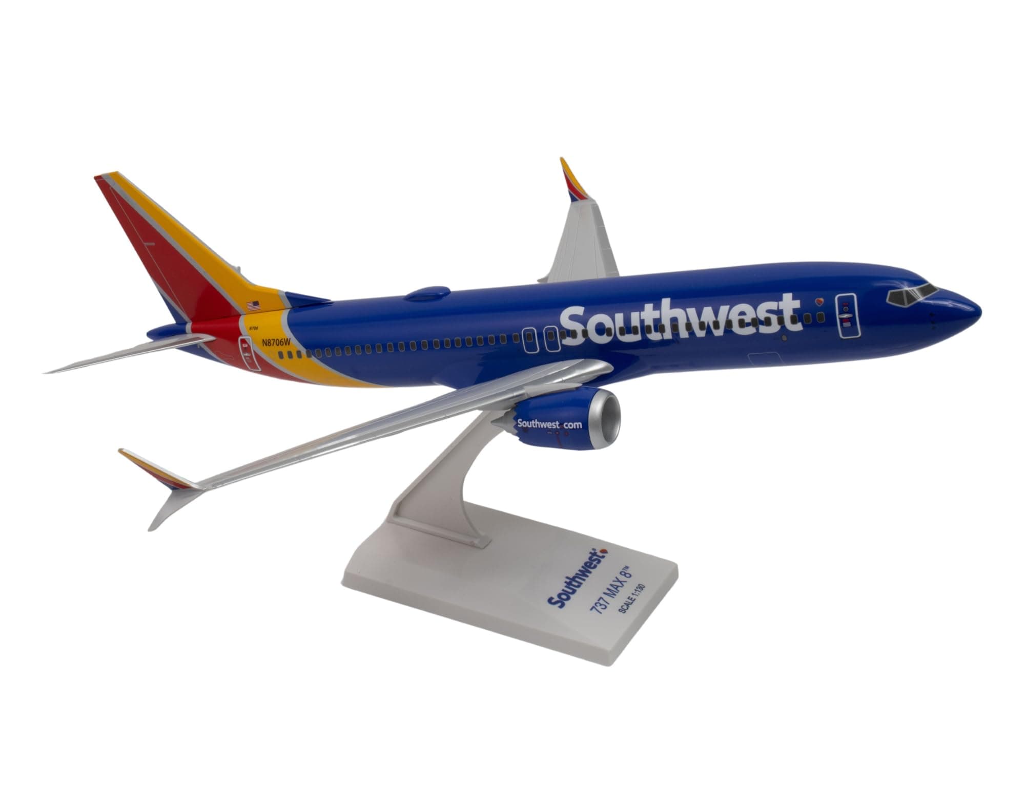Worldwide Trading Skymarks Southwest 737-MAX8 1/130 W/Wifi Dome Model Airplane