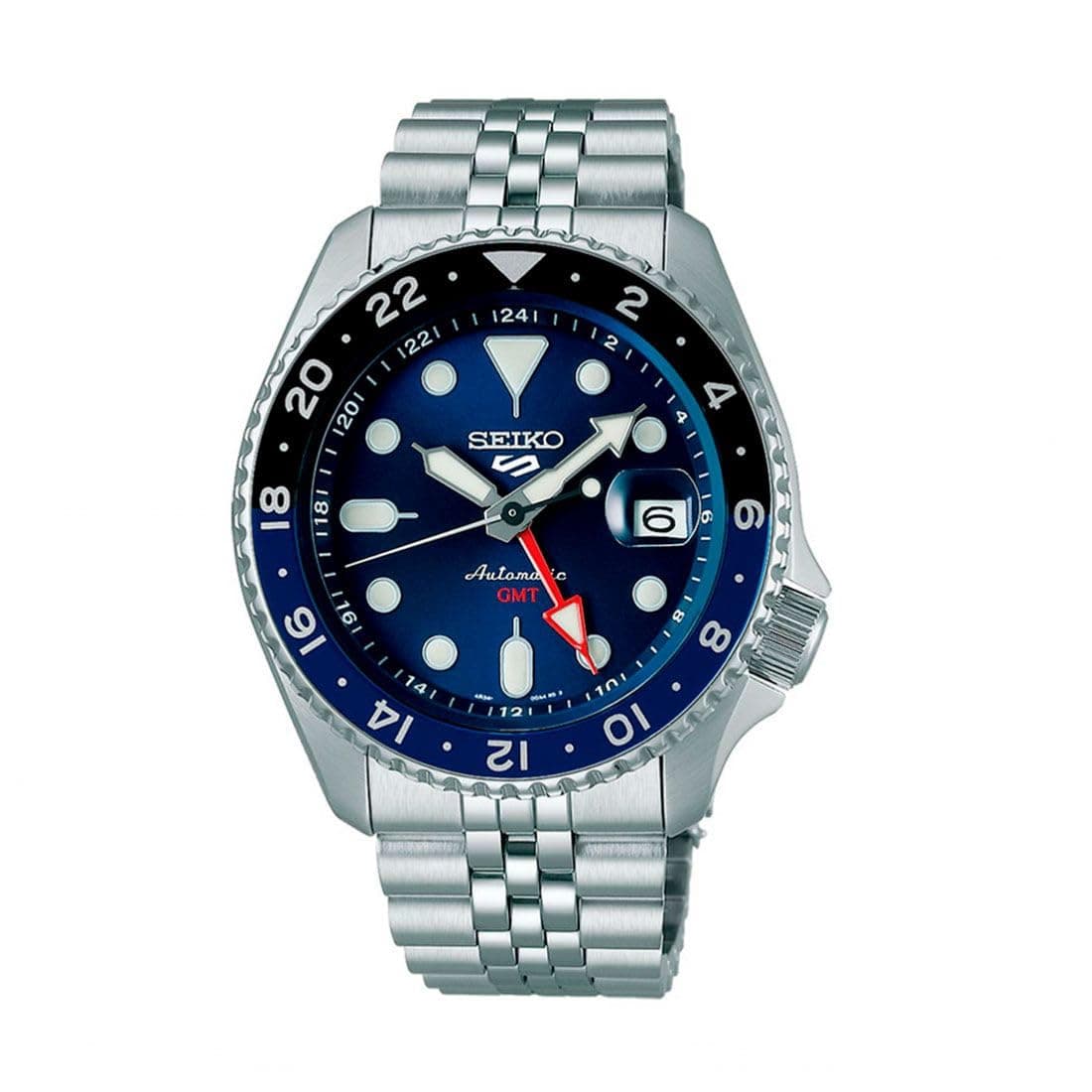 Seiko 5 Sports SSK GMT Black Dial Automatic Men's Watch SSK001K1, blue, Bracelet