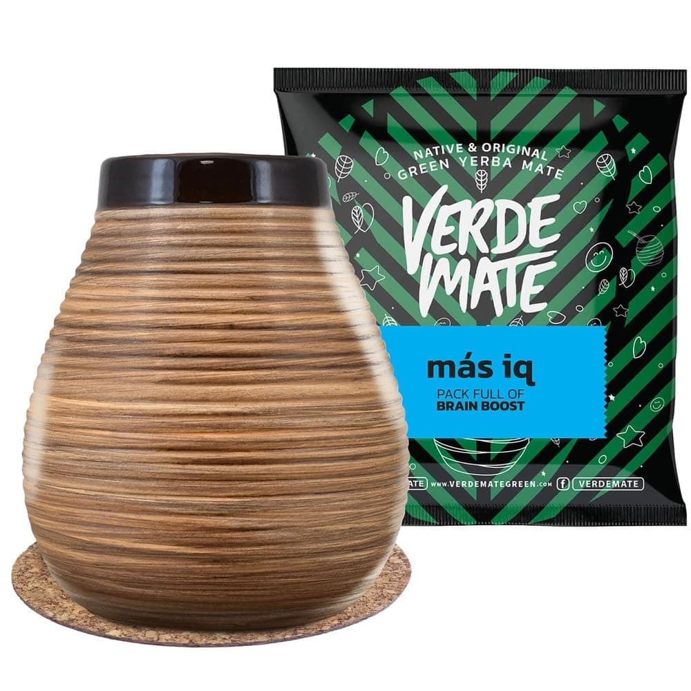 Honey Yerba Mate Gourd 350ml - Yerba Mate Set, Verde Mate Mas IQ 50g, Cork Coaster