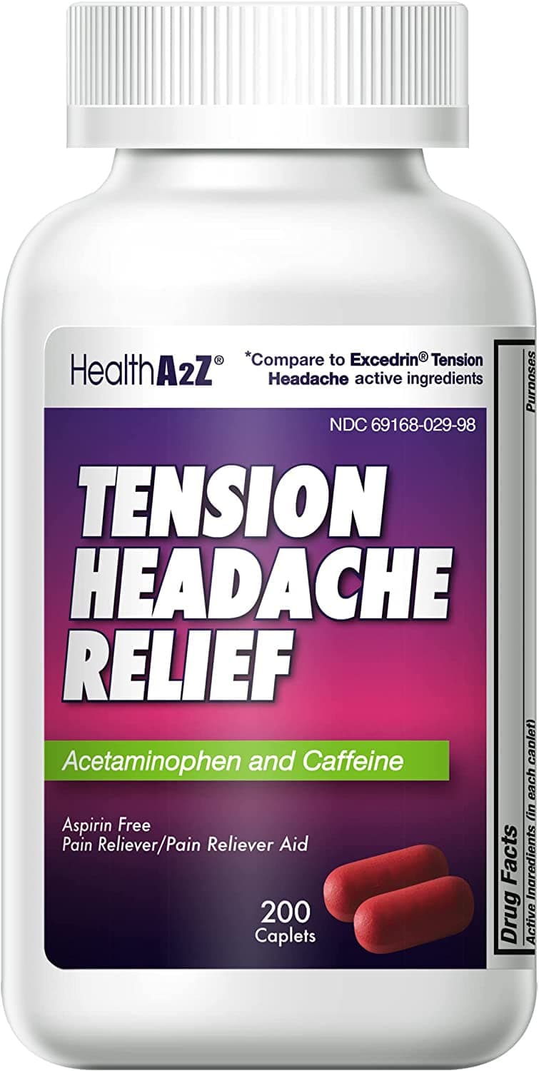 Tension Headache Relief | Acetaminophen 500mg | Caffeine 65mg | Pain Reliever Aid | Aspirin Free (200 caplets (Pack of 1))