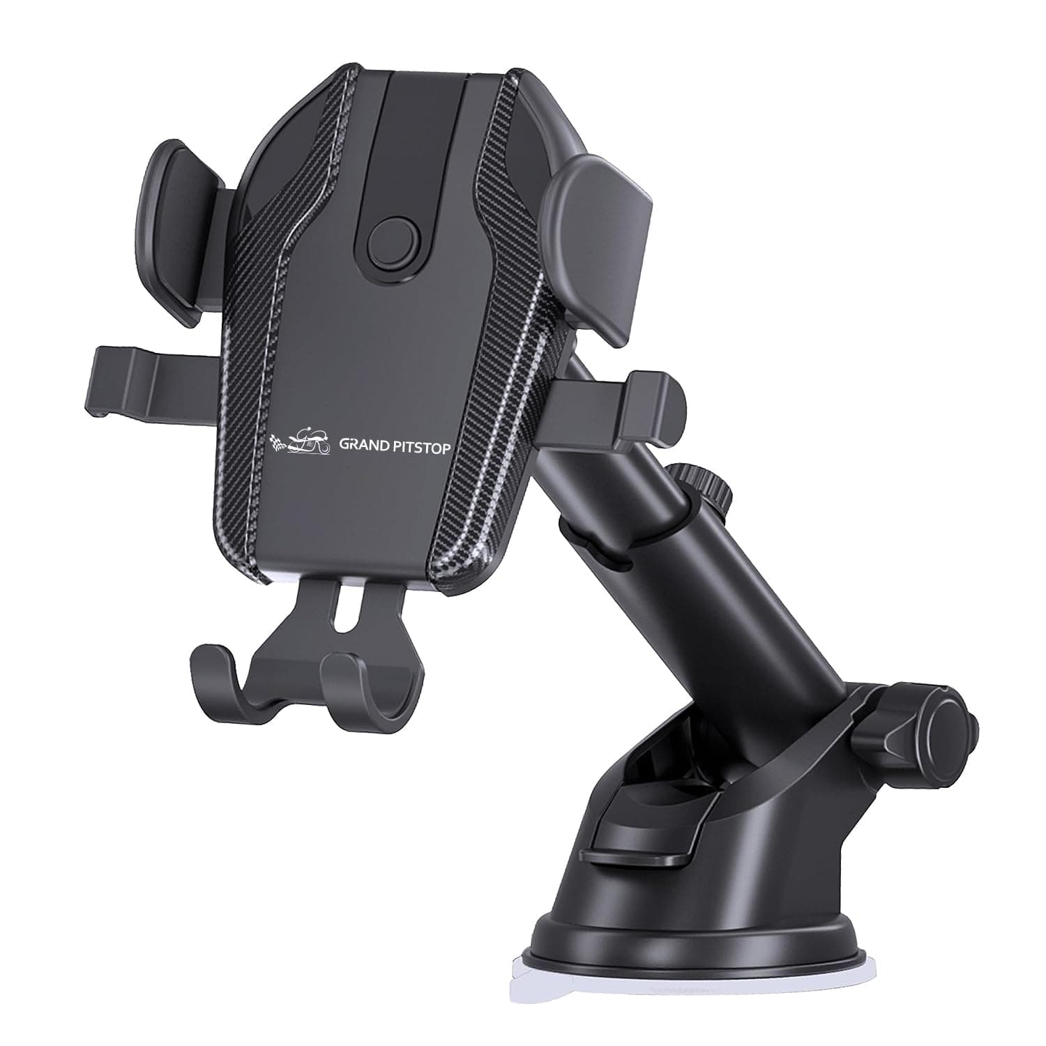 GRAND PITSTOP Dashboard Car Phone Mount Windshield Mobile Holder Desk Stand with 360° Rotation Strong Suction Cup Base and Telescopic Arm for Iphone Samsung Google Huawei Nokia Other Smartphones Black