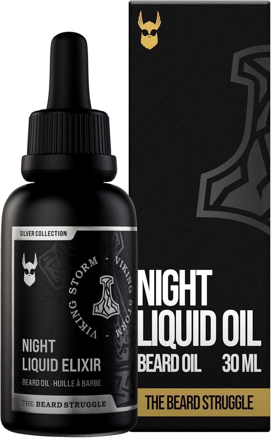 The Beard Struggle - Beard Oil for Men - Natural Blend for Softens, Moisturizing, & Healthier Beard Growth - Viking Storm Night Liquid Silver Elixir - Vegan-Friendly Beard Growth Oil (1 Fl oz)