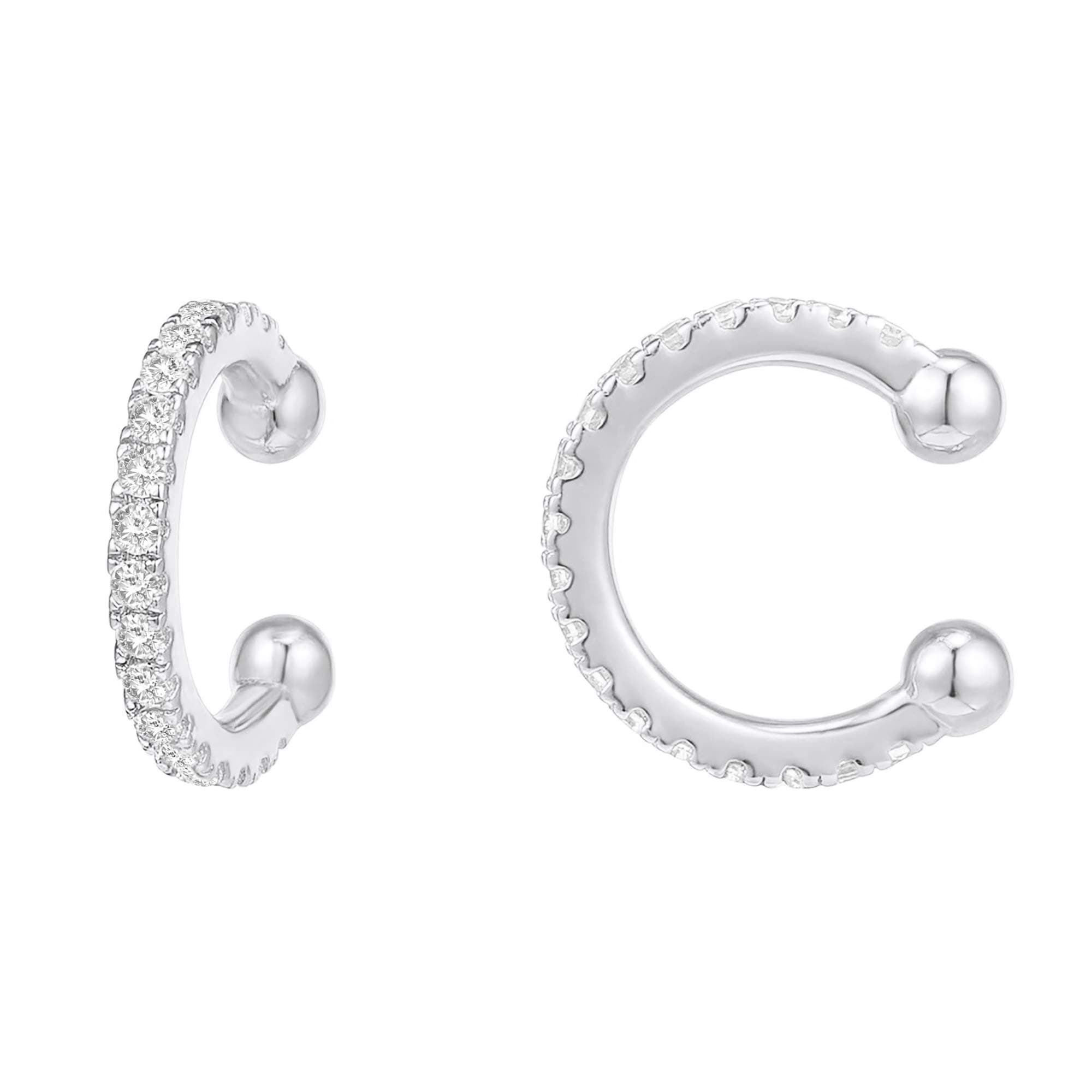 PAVOIPAVOI 925 Sterling Silver 14K Gold Plated Cubic Zirconia Sparkling Round Huggie Ear Cuff Gold Earrings for Women | Clip On Cartilage