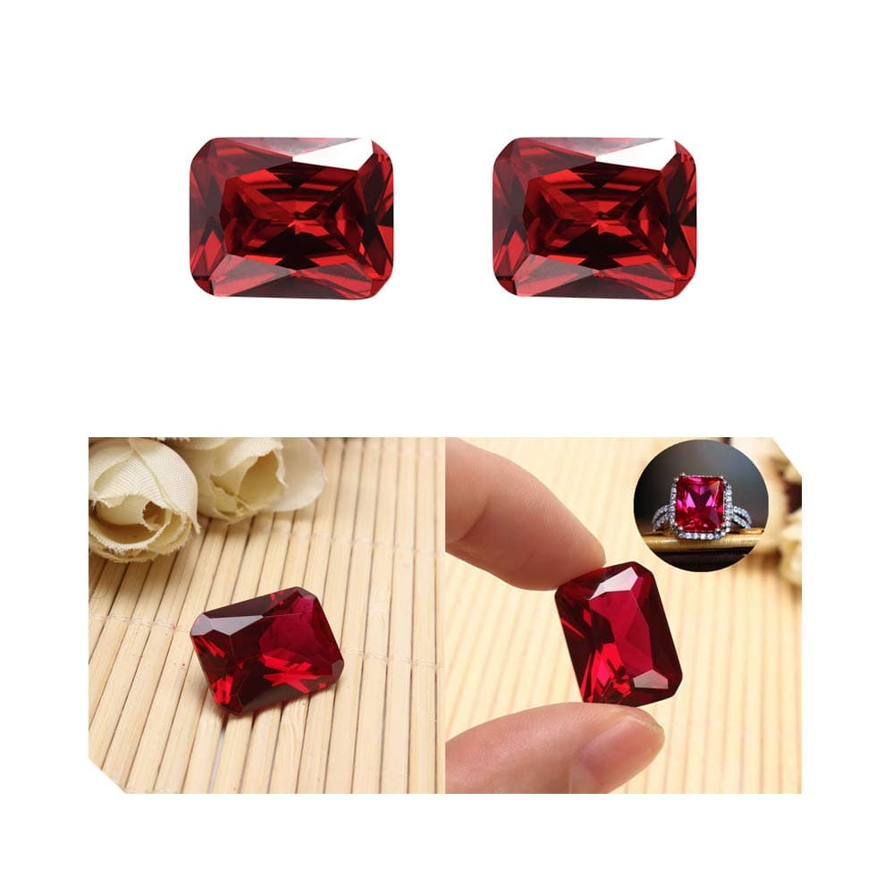 Acxico 2Pcs Exquisite Plgeon Blood Red Ruby Emerald Cut Loose Gemstone Gifts