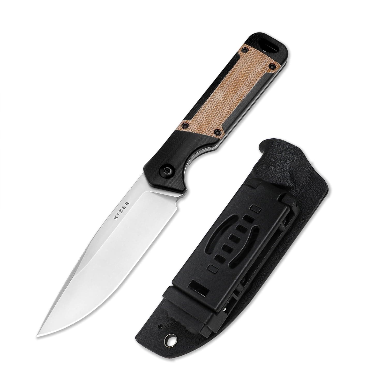 Kizer Militaw Fixed Blade Knife with Sheath, Nitro V Blade Camping Knife with G10 & Micarta Handle, Fixed Blade EDC Knives for Men Women Gift, Outdoor Hunting Hiking Survival Knives 1067A2