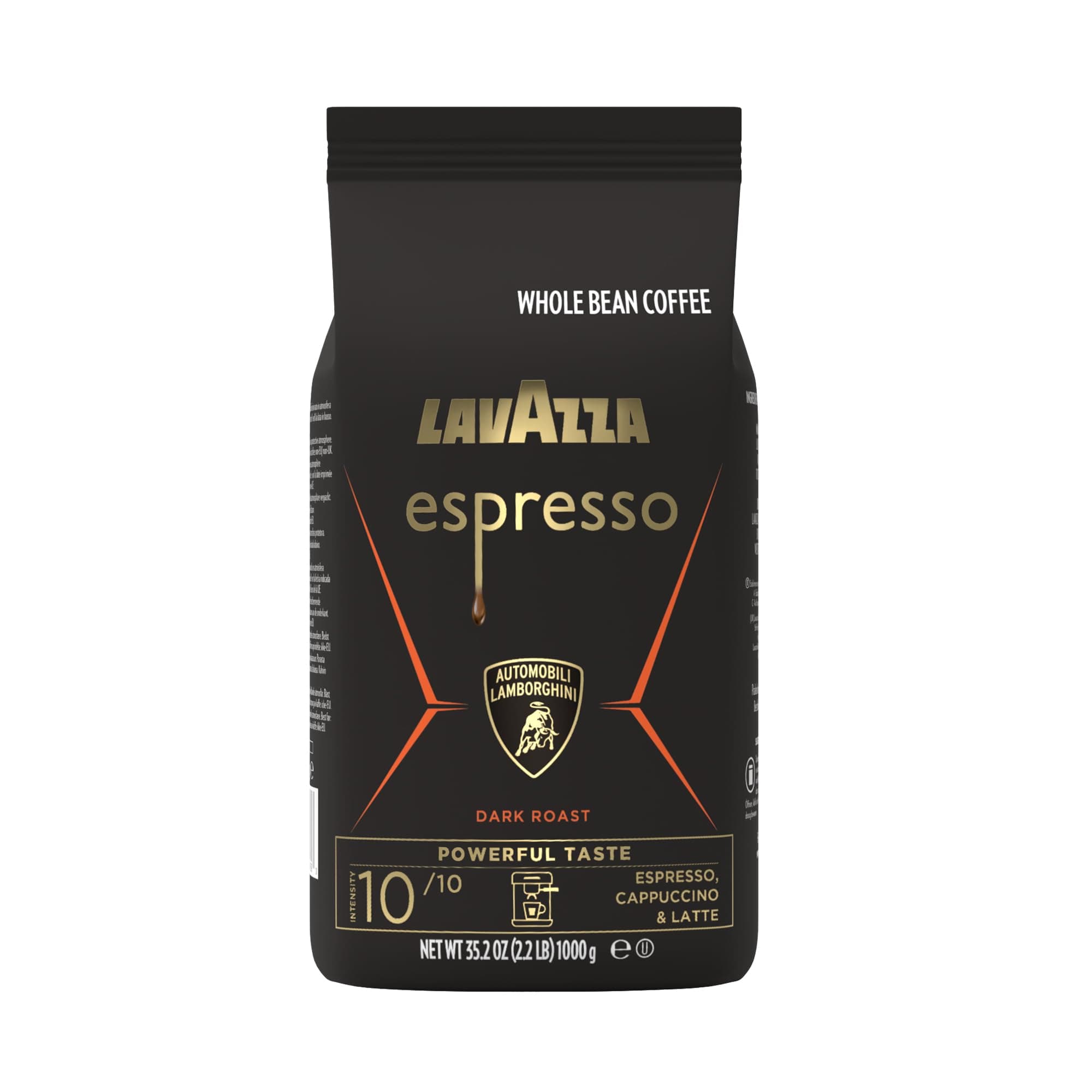Espresso Whole Bean for Automobili Lamborghini, Dark Roast, Arabica and Robusta Blend, 2.2 lb Bag (Package May Vary)