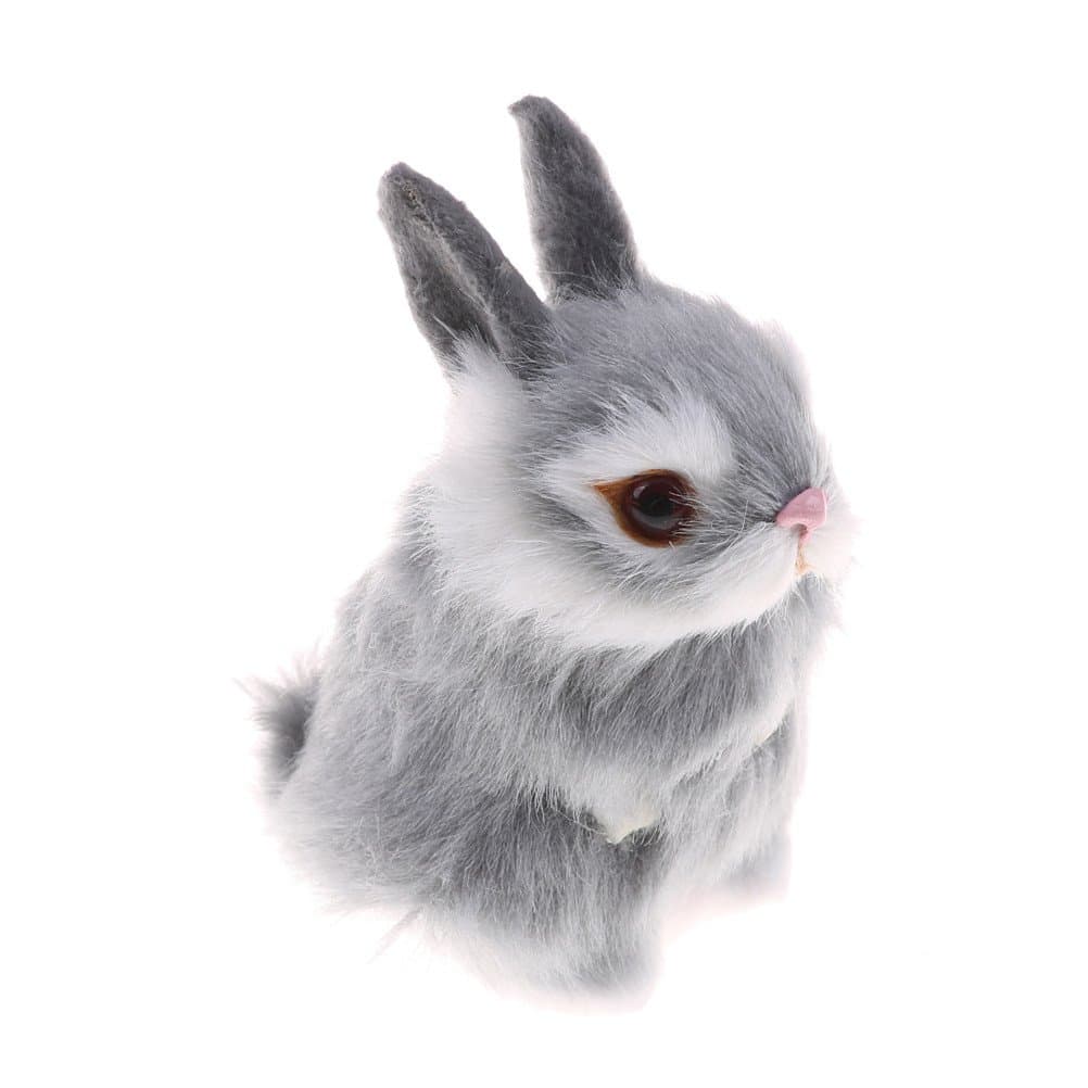GUDVES Mini Realistic Cute Plush Rabbits Fur Lifelike Animal Easter Bunny Simulation Toy Model Gift Miniatures Decorations, Gray (Gray)