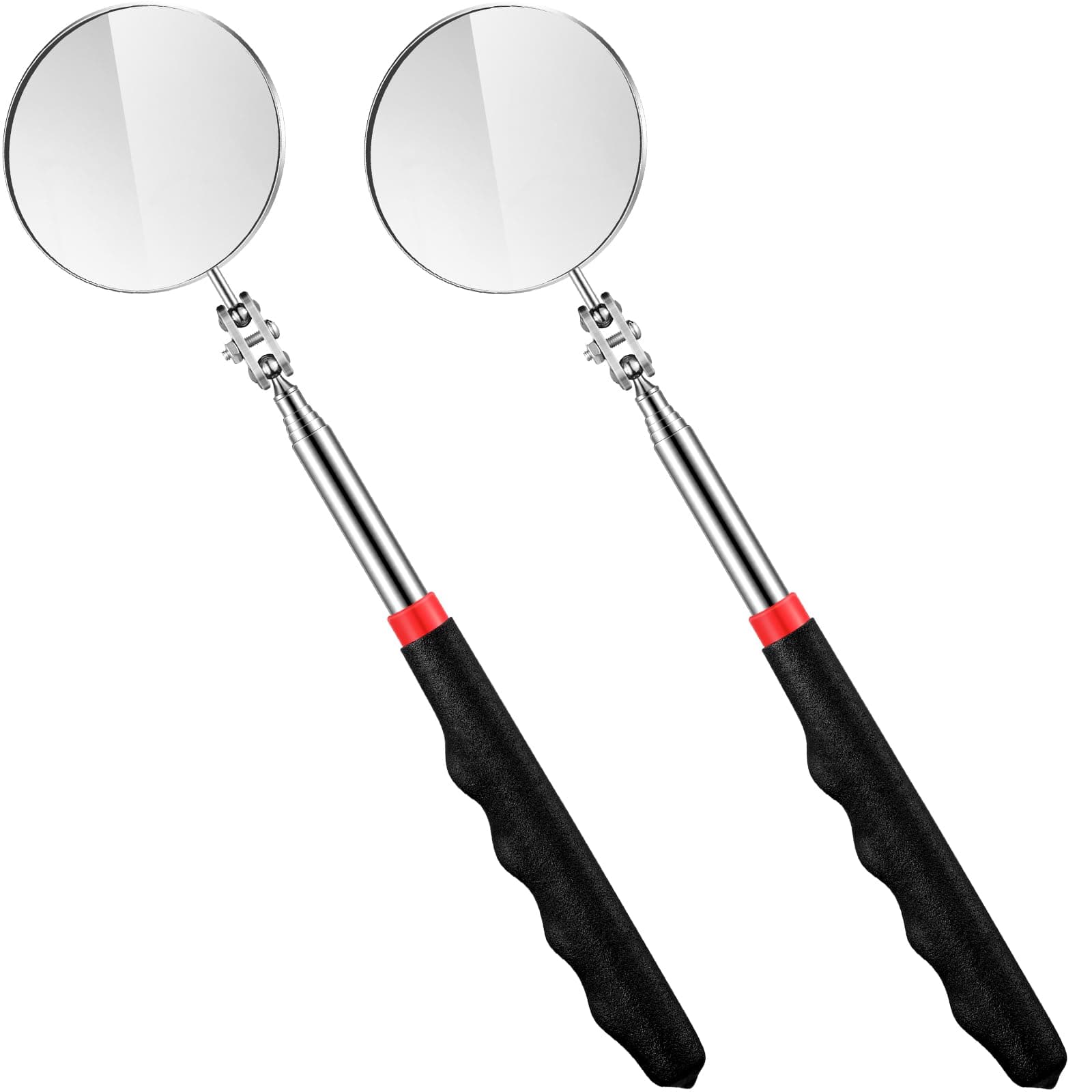 2 Pieces Telescoping Auto Inspection Mirror 29 Inch Round Extension Mirror Stainless Steel Inspection Tool with Long Handle for Technicians Mechanics Contractors Checking Observation(Black)