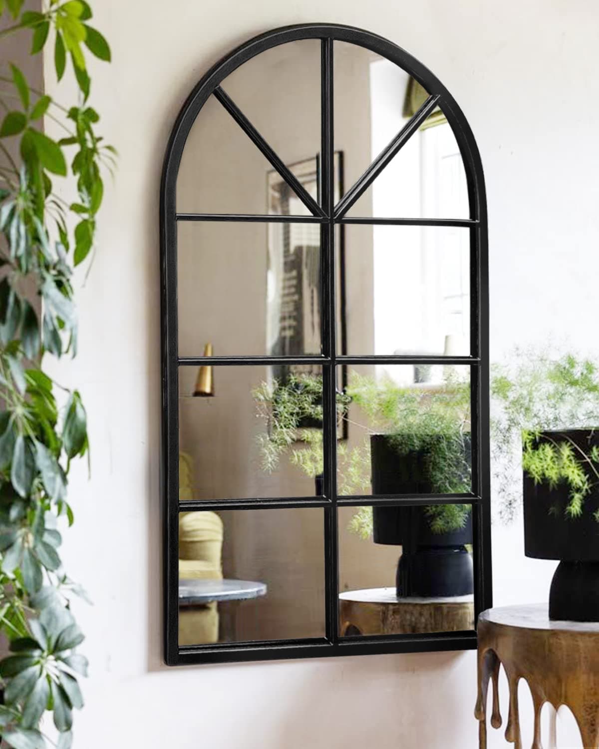 OGCAU Wall Mounted Mirror, Arched Wall Mirror, 24"x42" Arched Window Mirror, Farmhouse Window Mirror with Iron Frame, Mirror Wall Decor for Bedroom, Entryway, Living Room (Black)