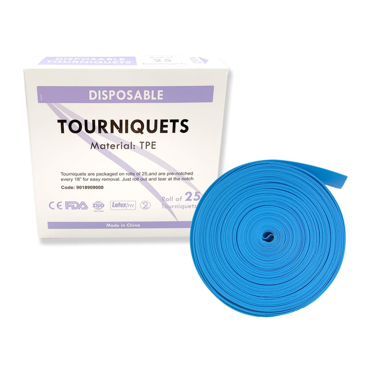 Tourniquet Disposable, Latex Free, TPE, 18 Inch Long, Roll of 25 pcs, Blue (25 Count (Pack of 1))