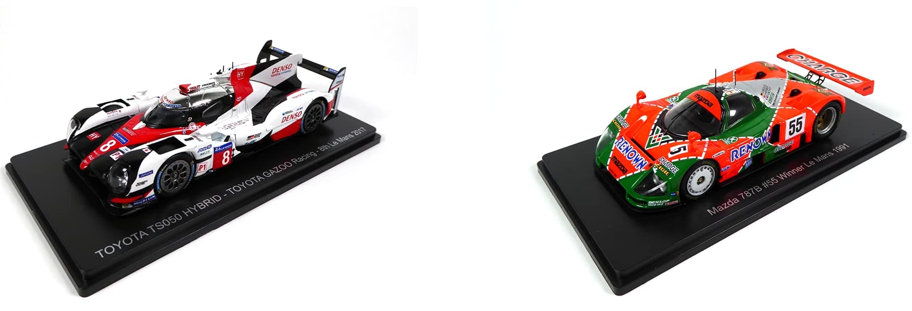 OPO 10 - Set of 2 Cars Le Mans Spark 1/43 for Hachette Japon: Toyota TS050 2017 + Mazda 787B 1991 (01 + 02)