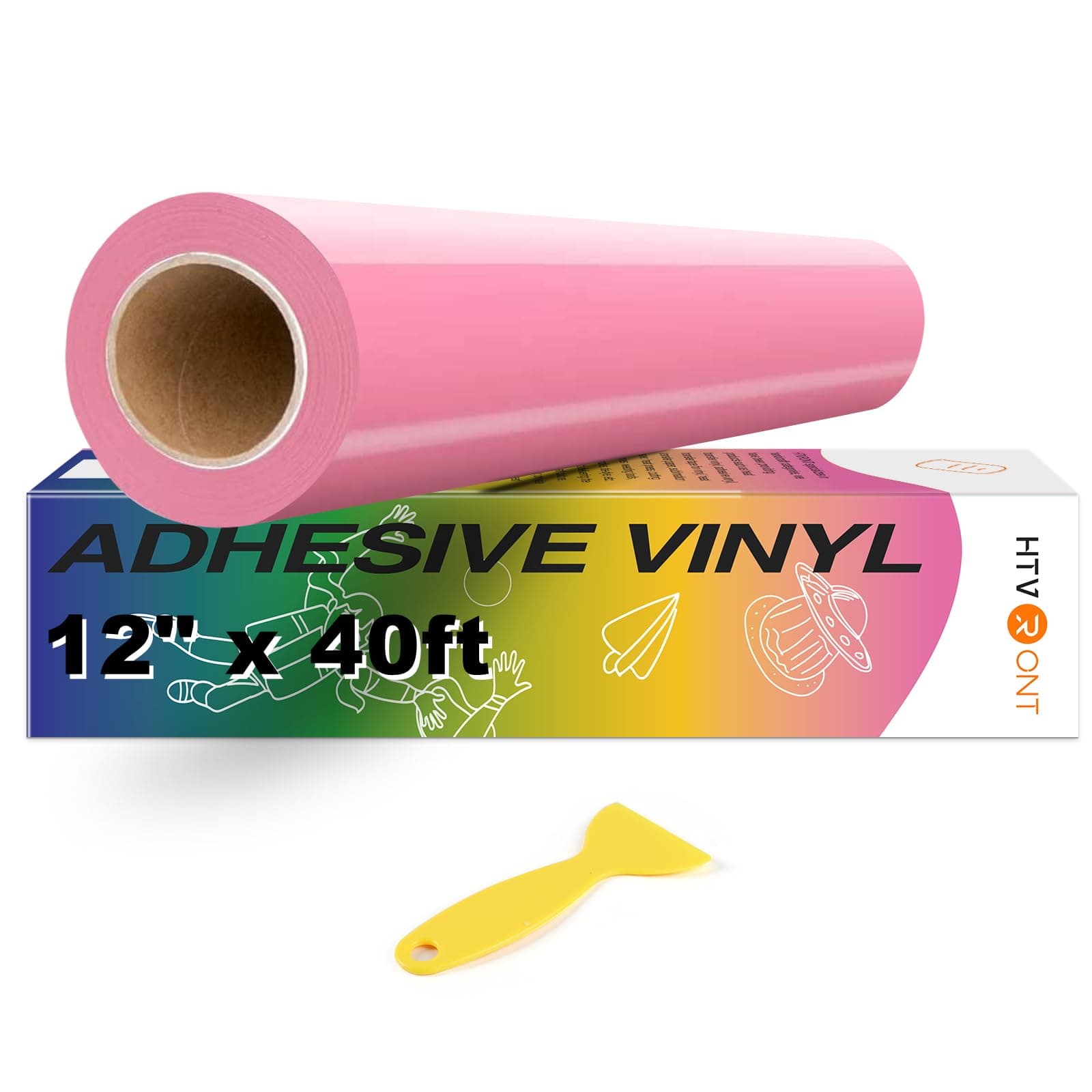 HTVRONT Pink Permanent Vinyl, 12" x 40 FT Adhesive Permanent Vinyl Roll for All Cutting Machine, Silhouette, Cameo Cutters, Signs, Scrapbooking, Craft, Die Cutters (Glossy Pink)