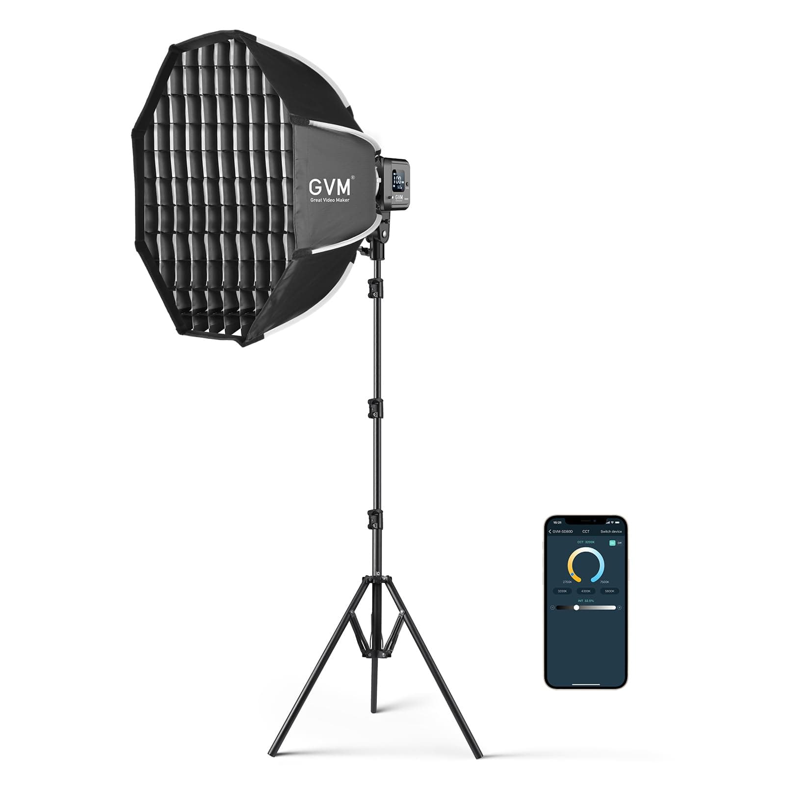 GVM SD80D 80W LED Video Light Kit with Softbox, Bowens Mount, CRI97+, 2700K-7500K Color Temperature, APP Control, and Tripod Stand for Video and Wedding Shooting