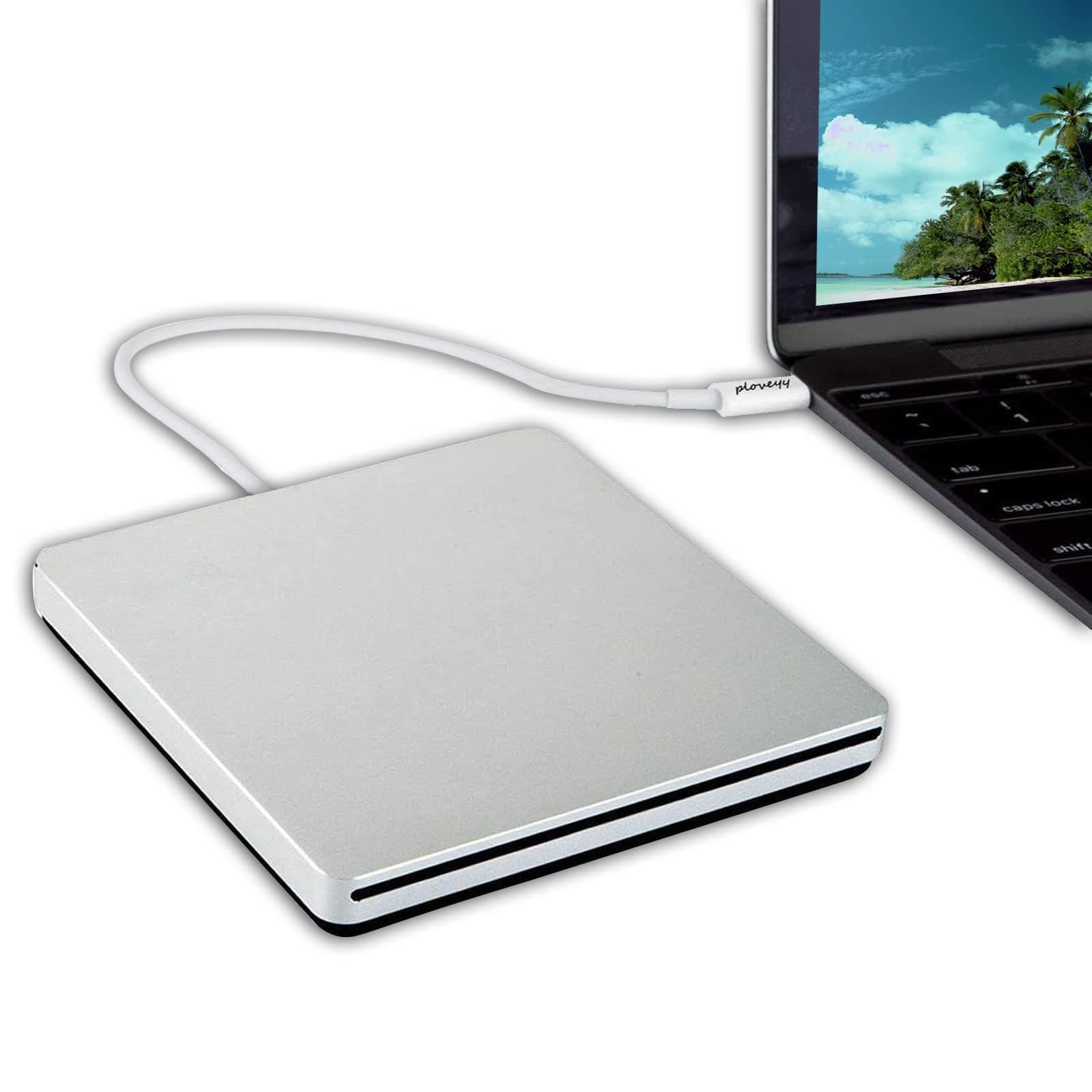 External CD DVD Drive USB-C Superdrive Portabl CD/DVD ROM Optical Drive Player Reader Writer Burner for MacBook Pro Windows 10 Laptop Desktop (Silver)