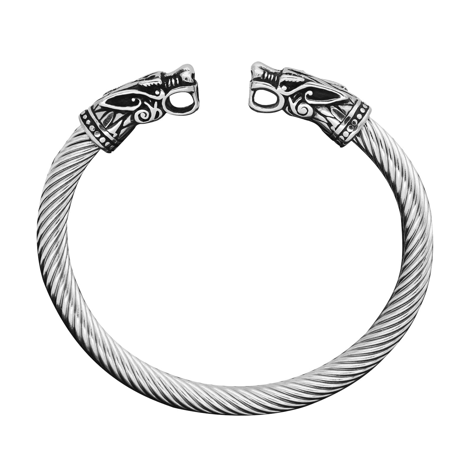 Viking Double Dragon Head Bangle, Norse Mythology Vintage Odin Fenrir Twisted Bracelet, Amulet Norse Bracelet, Men's Titanium Steel Bracelet, Nordic Viking Dragon Retro Stainless Steel Bracelet