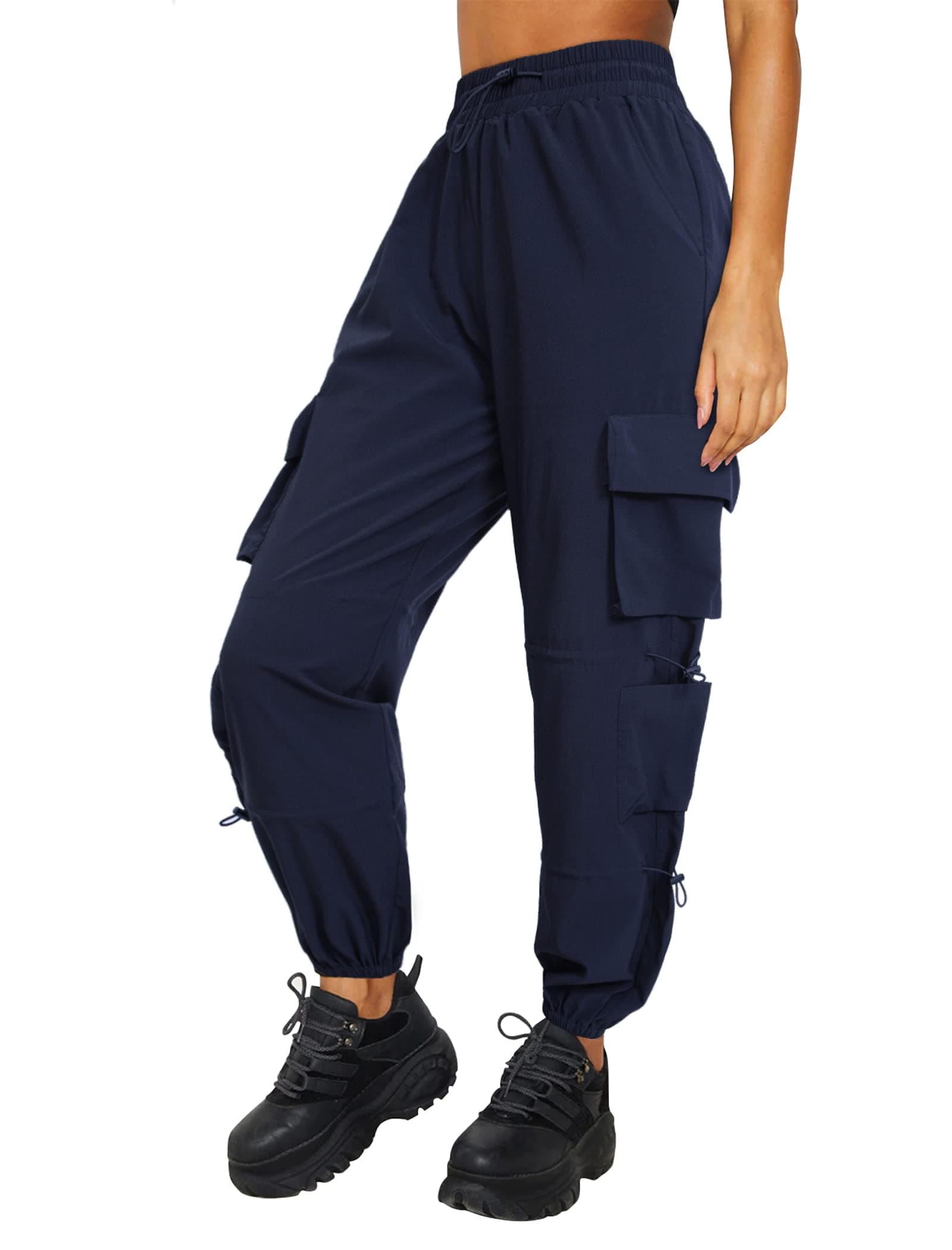 Quick Dry Cargo Pants Lightweight Tactical Hiking Pants with 6 Pockets for Women, Elastic Waist and Water Resistant