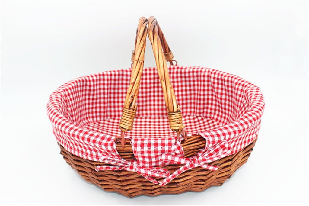 Oypeip(TM) Large Wicker Basket Oval Woven Willow Basket with Double Drop Down Handles and Removable Linen Lining Gift Picnic Basket (Auburn)
