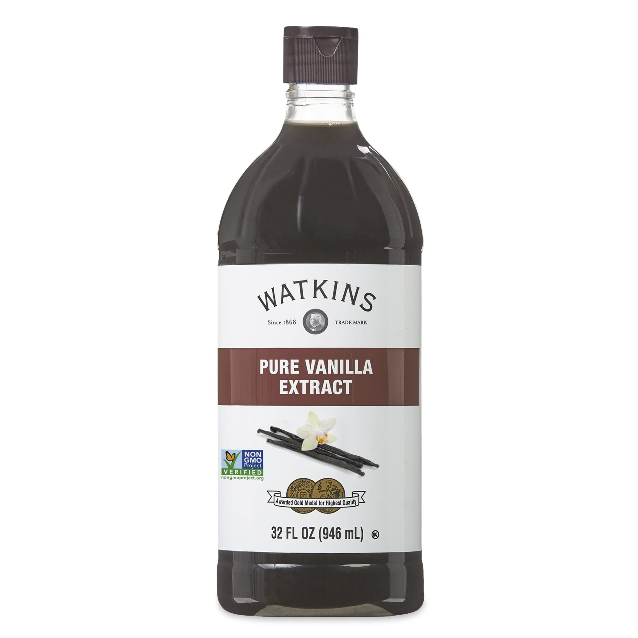 Watkins Pure Vanilla Extract, with Madagascar Vanilla Beans, Non-GMO, Kosher, 32 oz. Bottle, 1-Pack