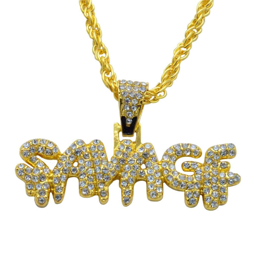 samenoMen's Hip-hop European and American Full Diamond Letters SAVADF Pendant Necklace Trend Fashion Jewelry