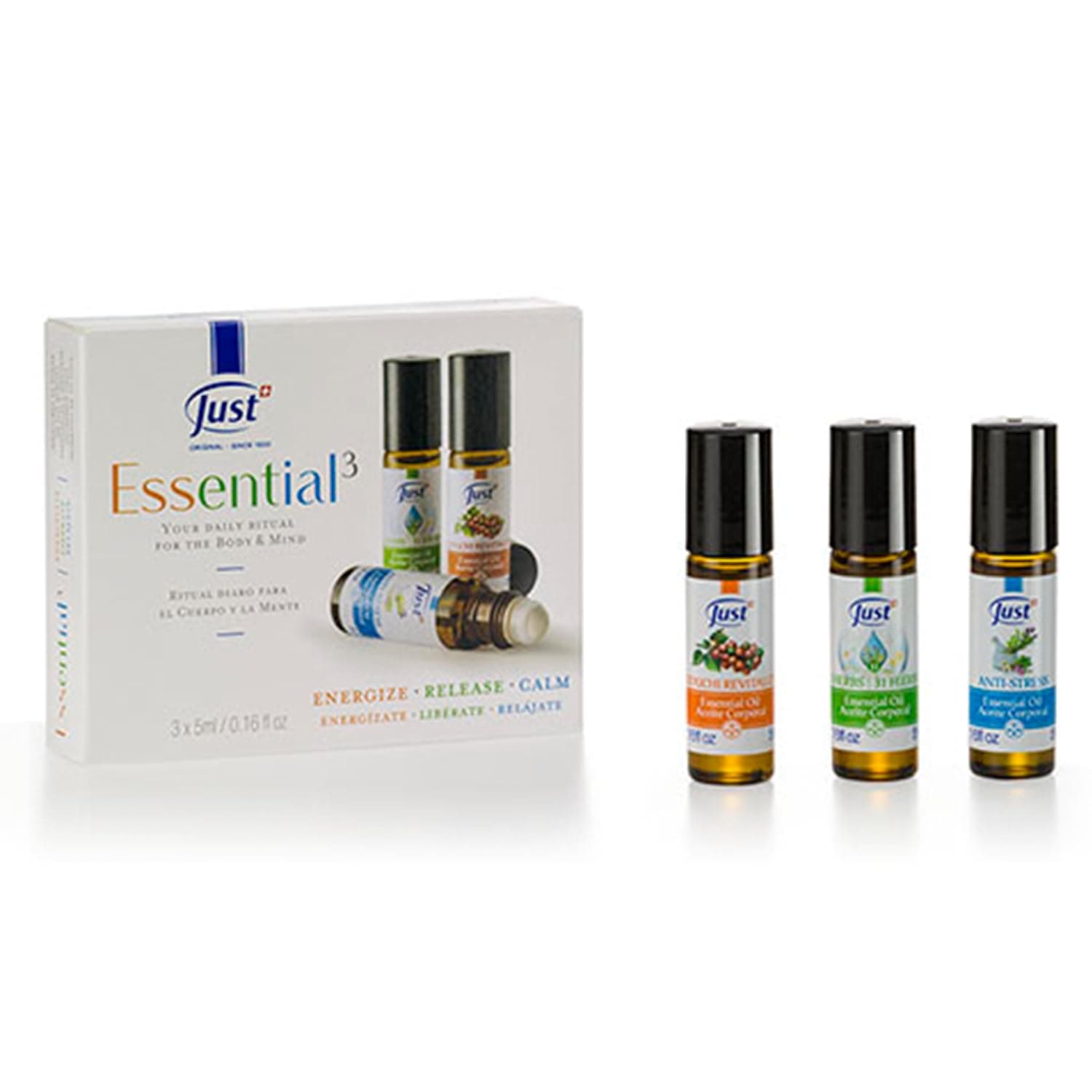 Swiss JUST Essential Oil - 3 Piece Set - Relaxation Trio for Sense Aromatherapy Bliss - 31 Herbal Oil, Guduchi, and Anti-Stress - 5ml